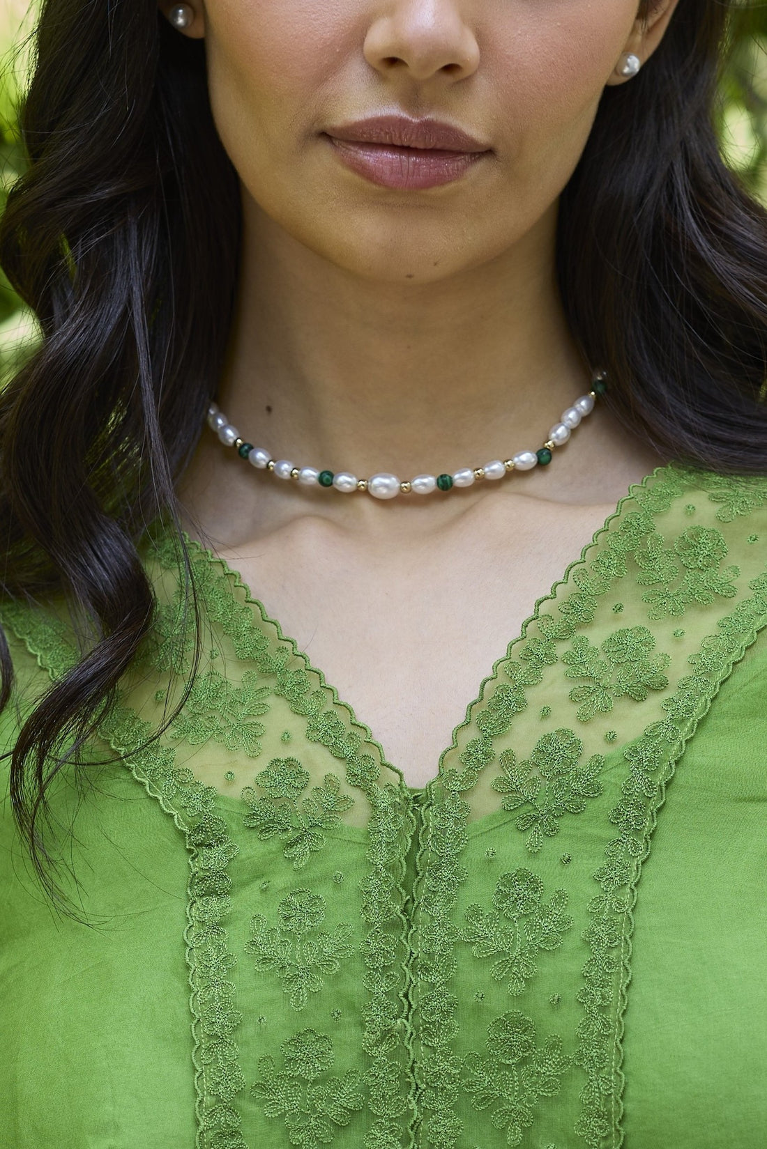 Wander Trail Green Embroidered Blouse