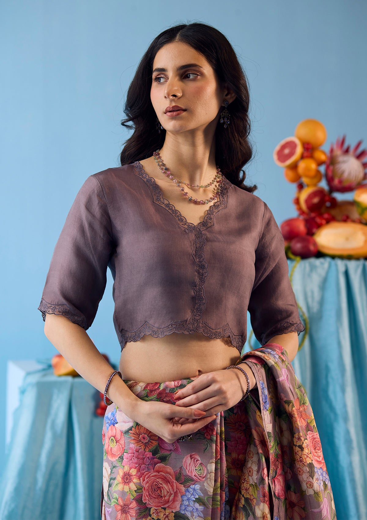 Whimsical Garden Slate Saree