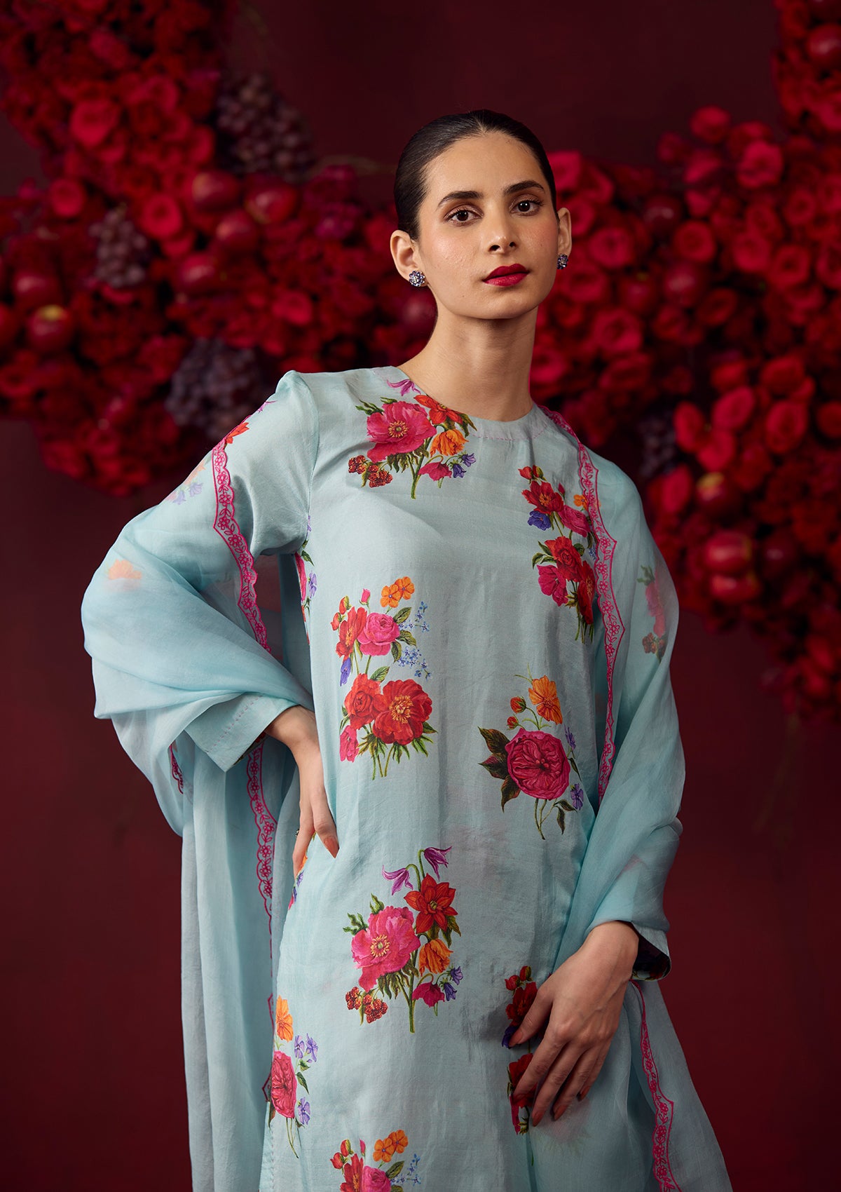 Ethereal Ice Blue & Pink Dupatta
