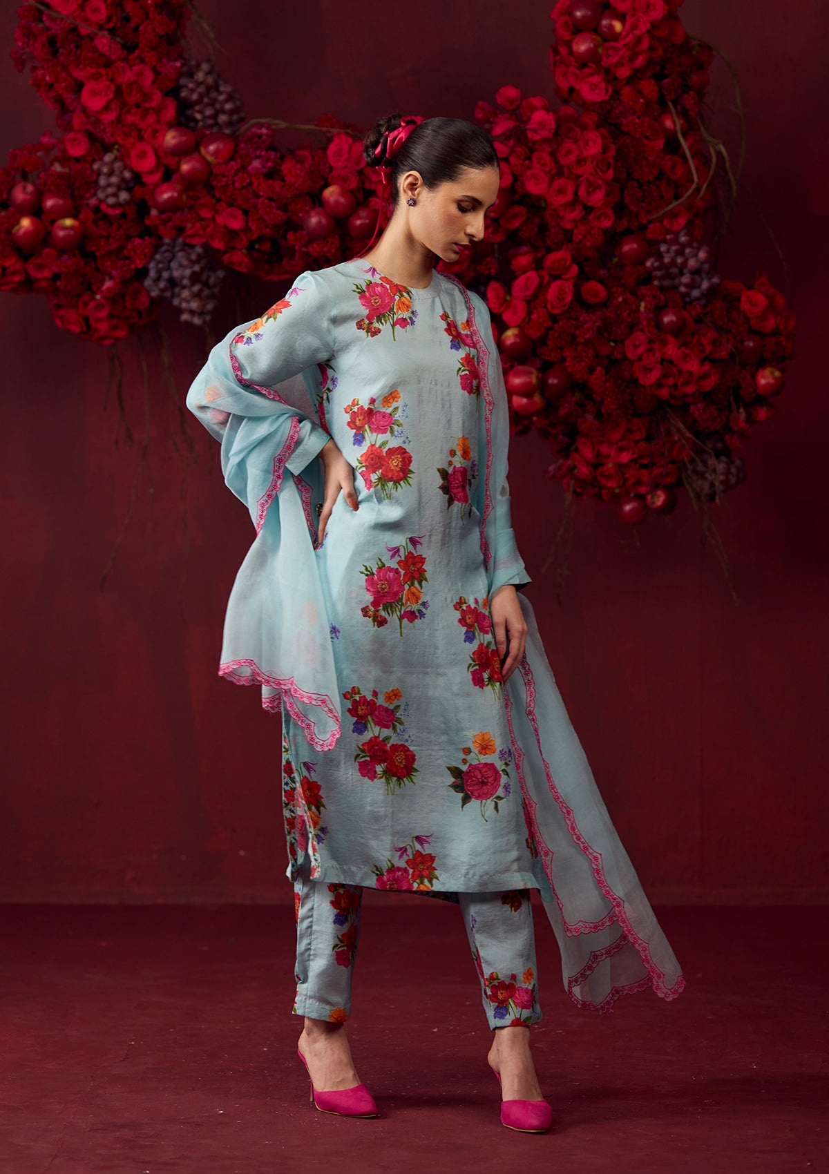 Ethereal Ice Blue & Pink Dupatta