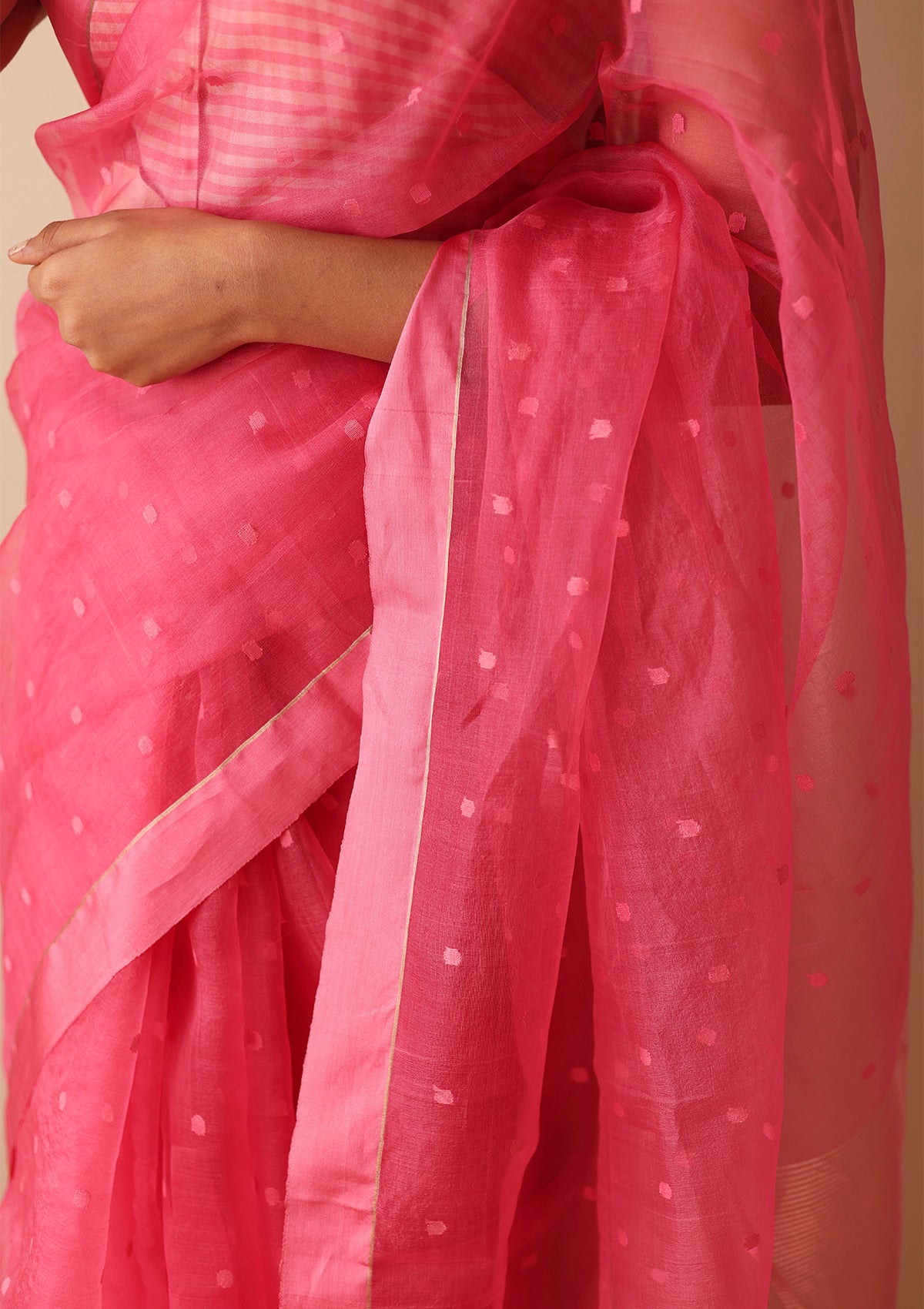 Carnation Pink Wildflower Meadow Jamdani Saree