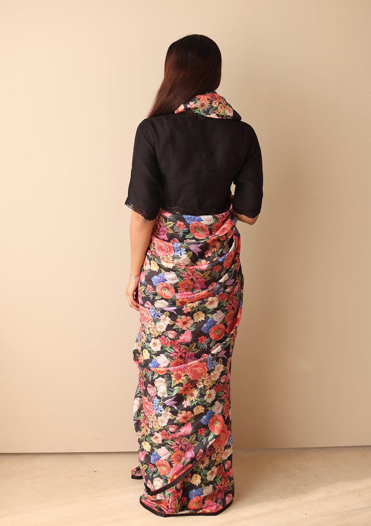 Whimsical Garden Black Saree