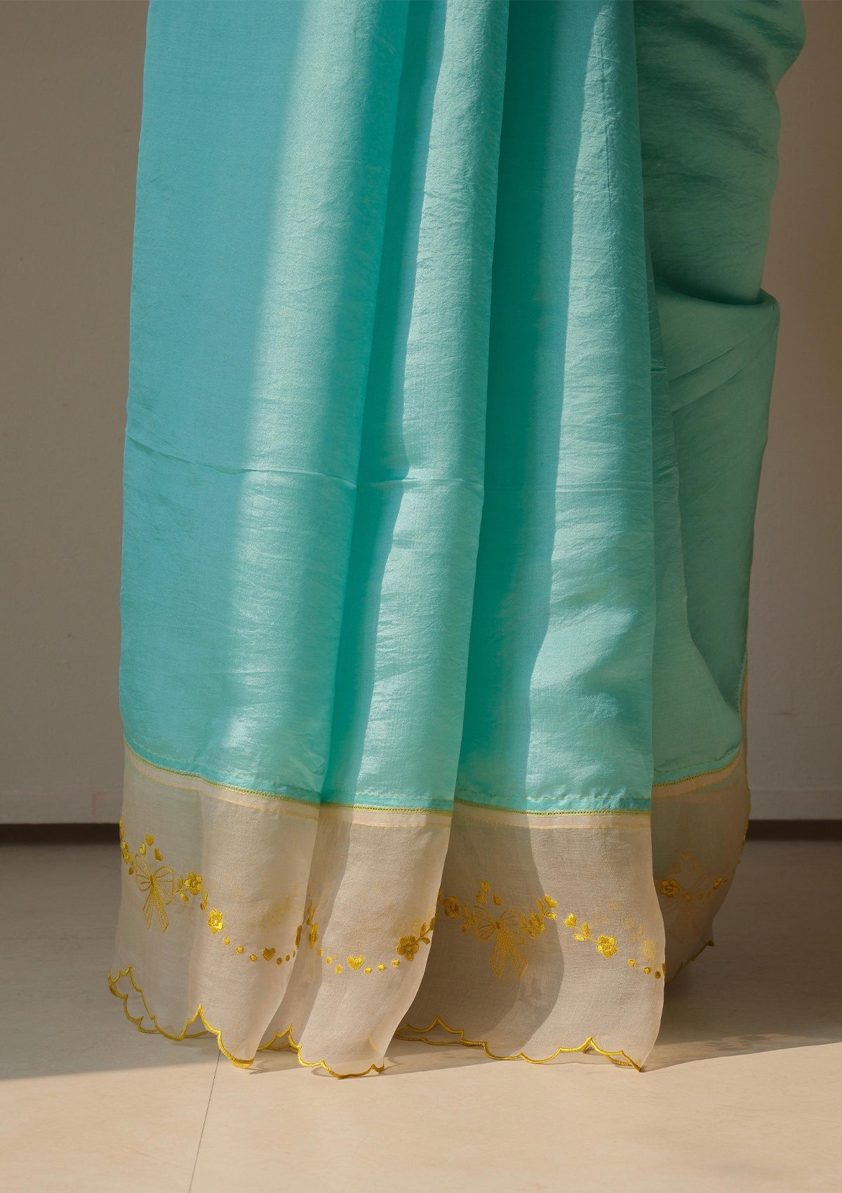Moonglade Embroidered Coral Blue Saree