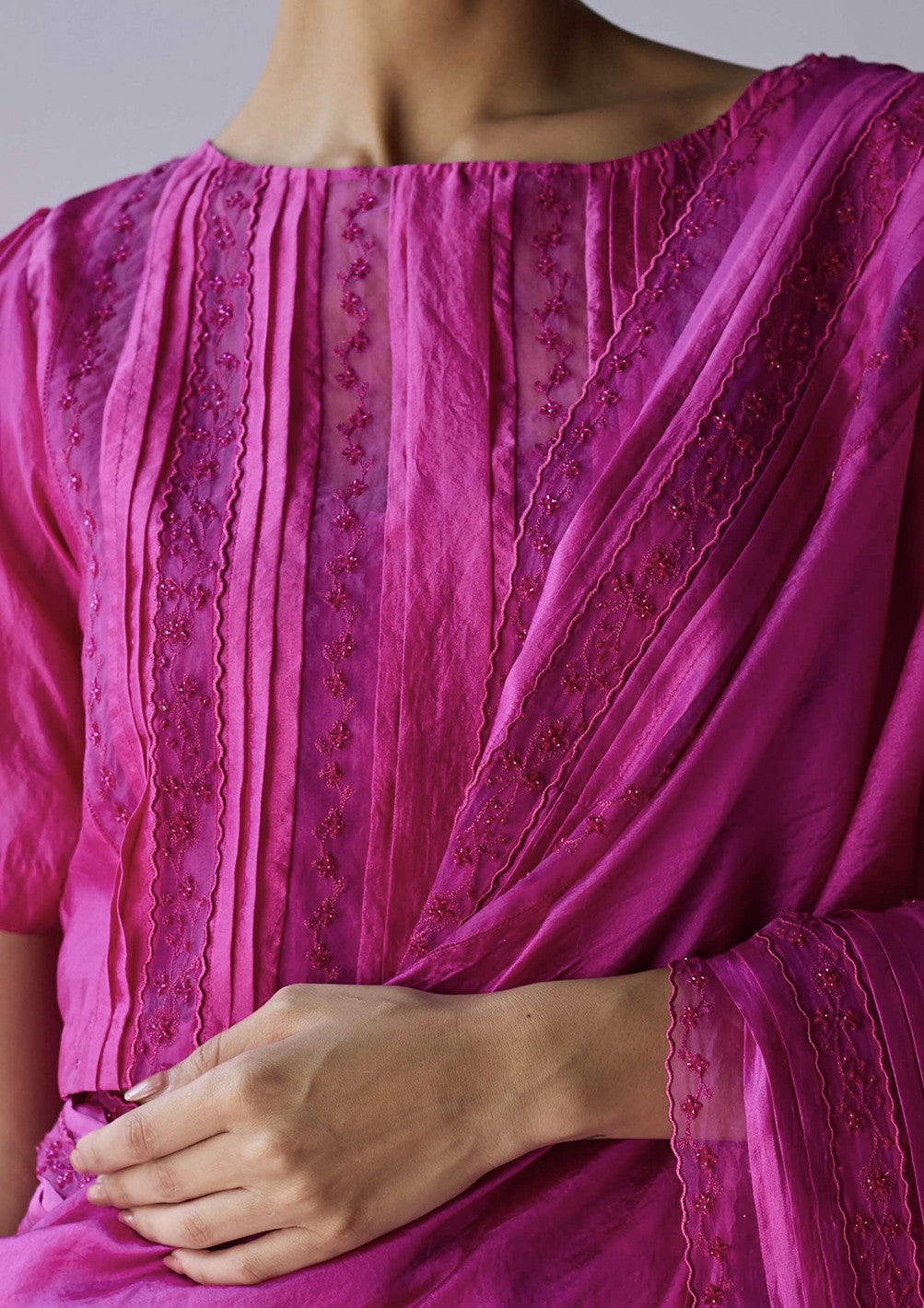 Whispering Ivy Embroidered Bright Pink Blouse