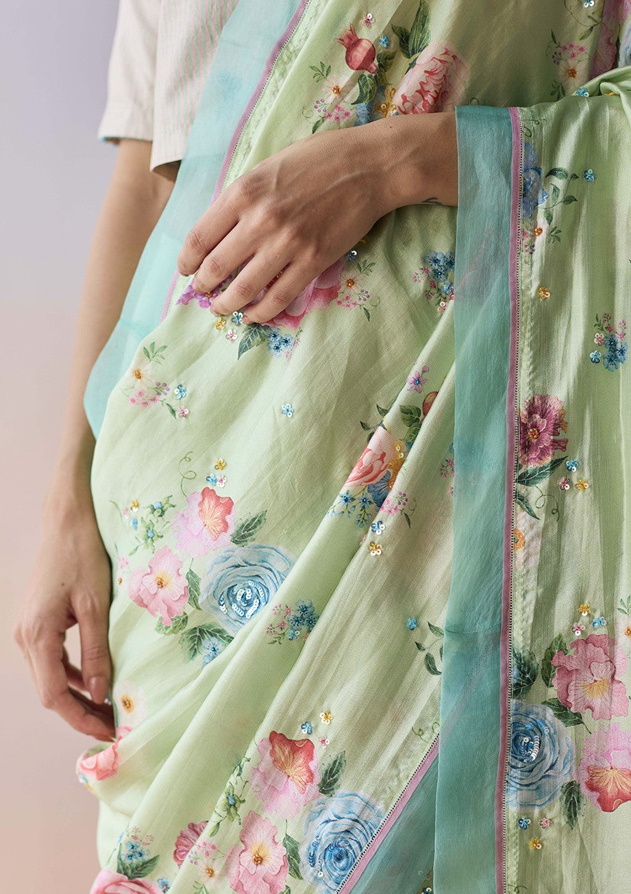 Kindred Petals Green Saree