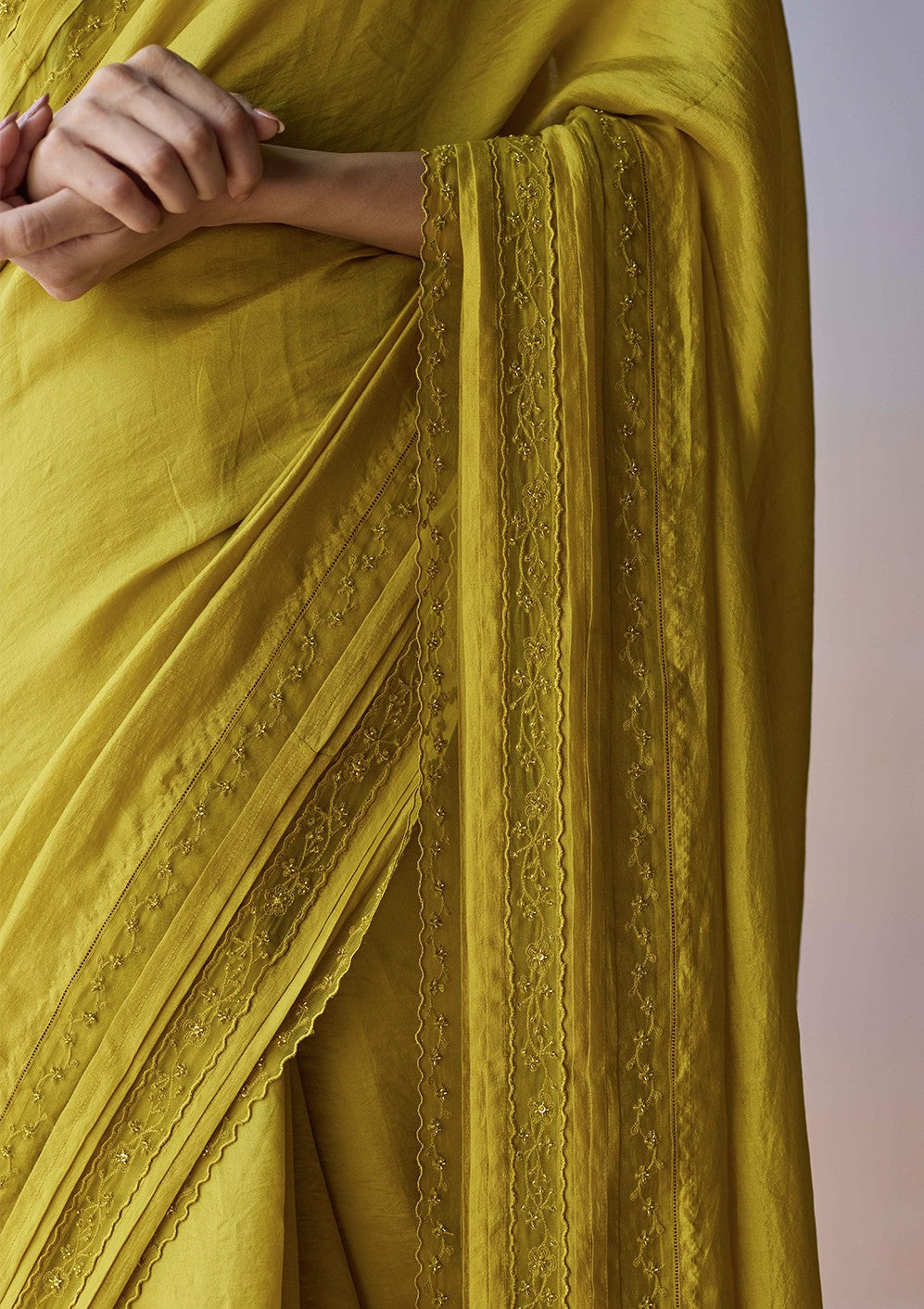 Whispering Ivy Embroidered Yellow Saree
