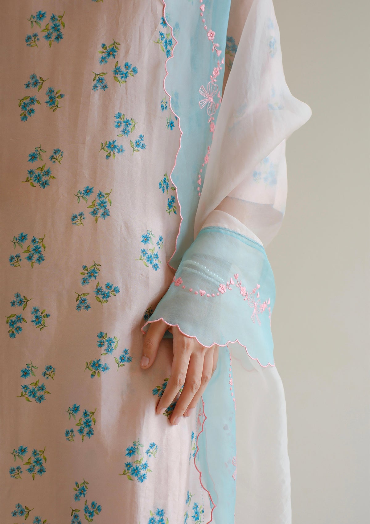 Floral Symphony Embroidered Pink Dupatta