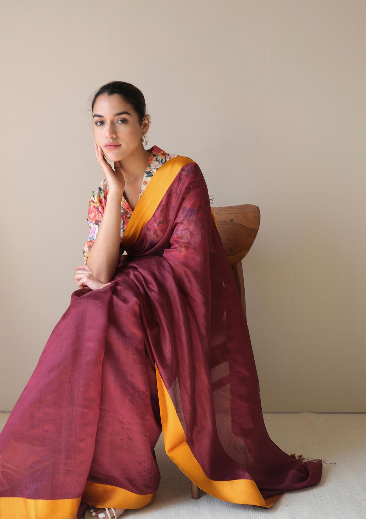 Serene Glow Burgundy Saree