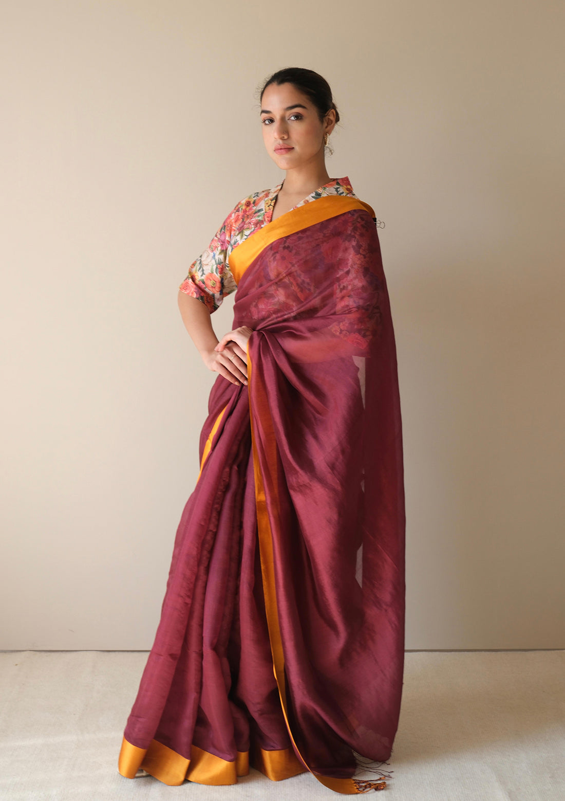 Serene Glow Burgundy Saree