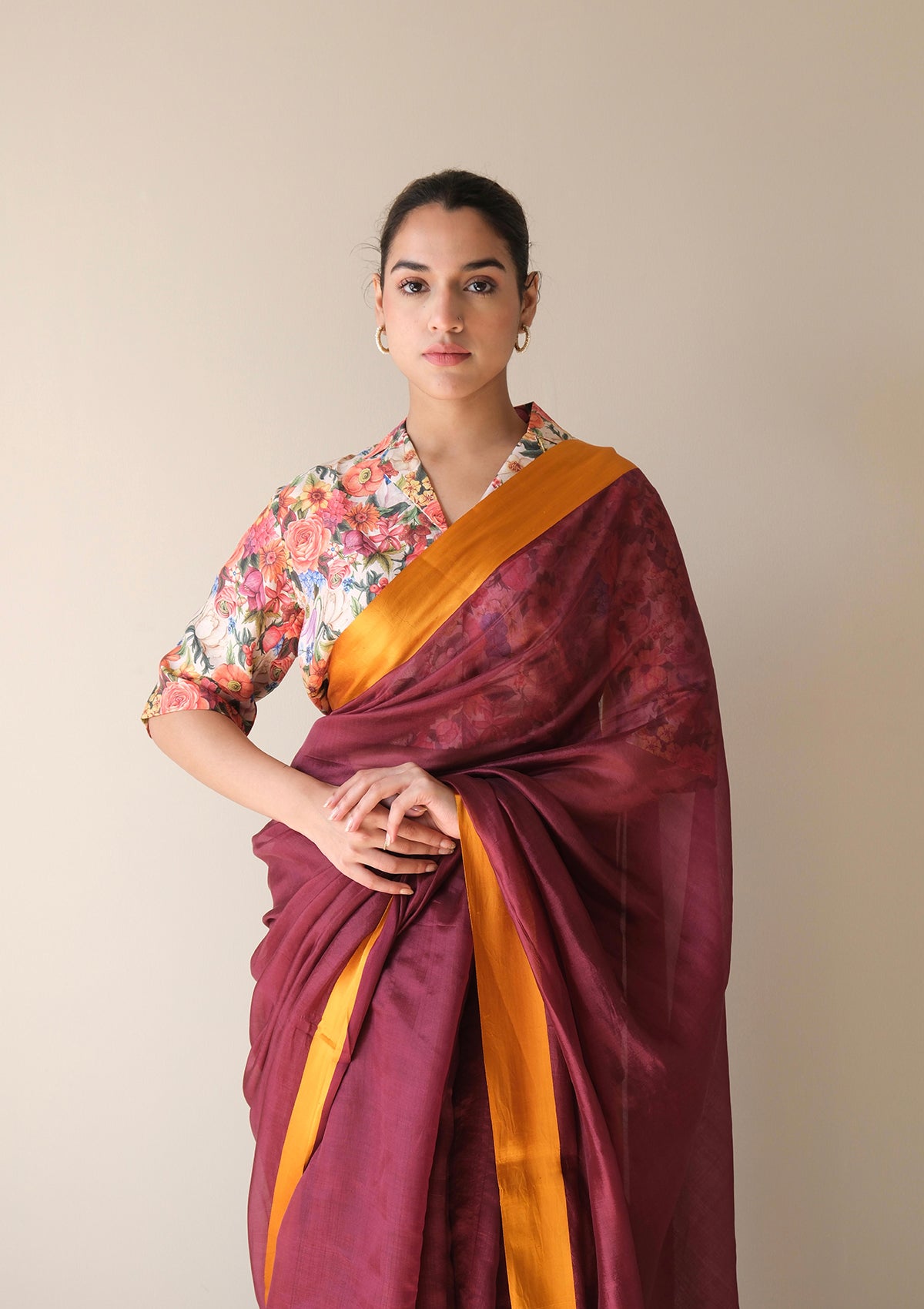 Serene Glow Burgundy Saree