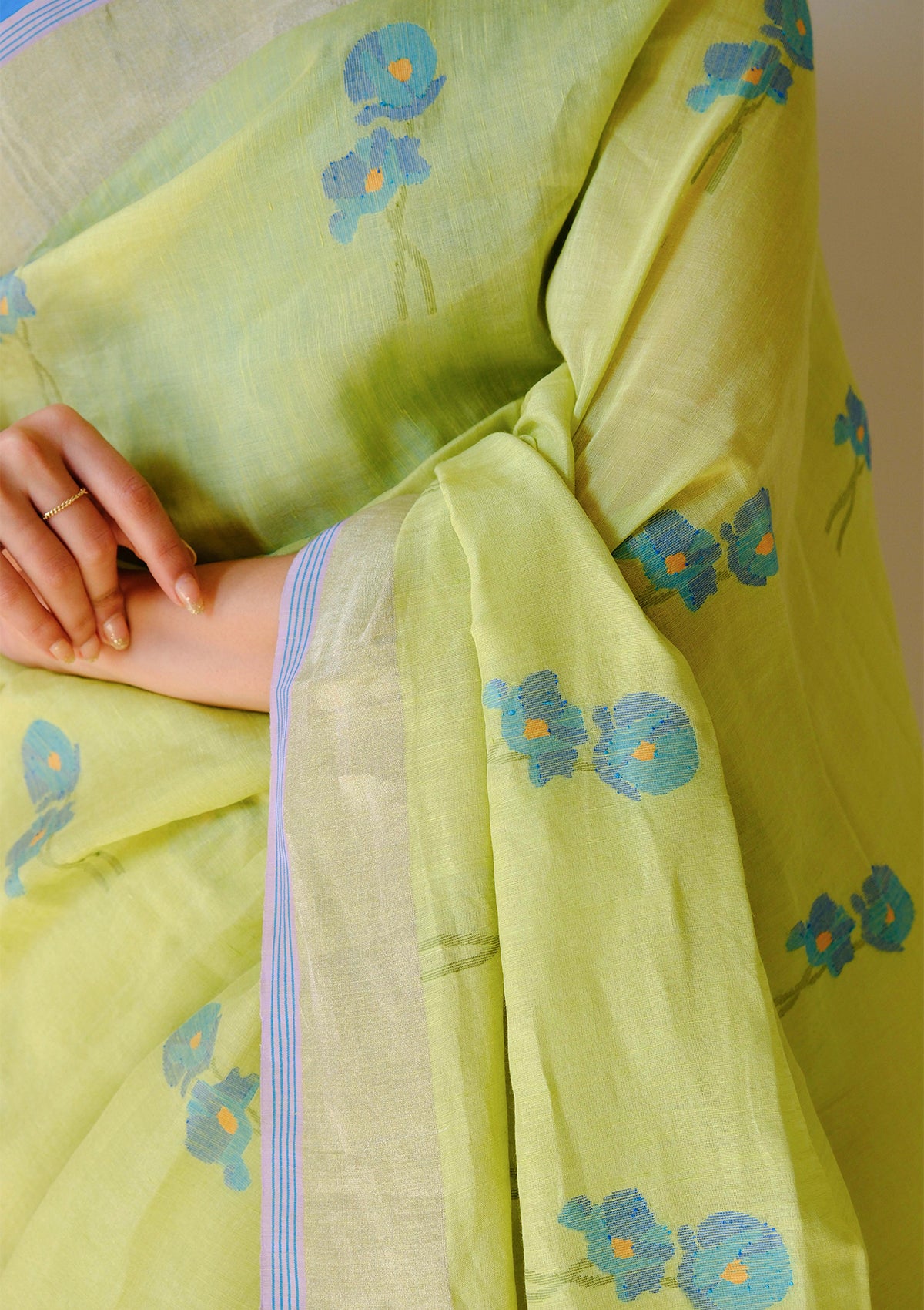 Grassling Silk Linen Jamdani Saree