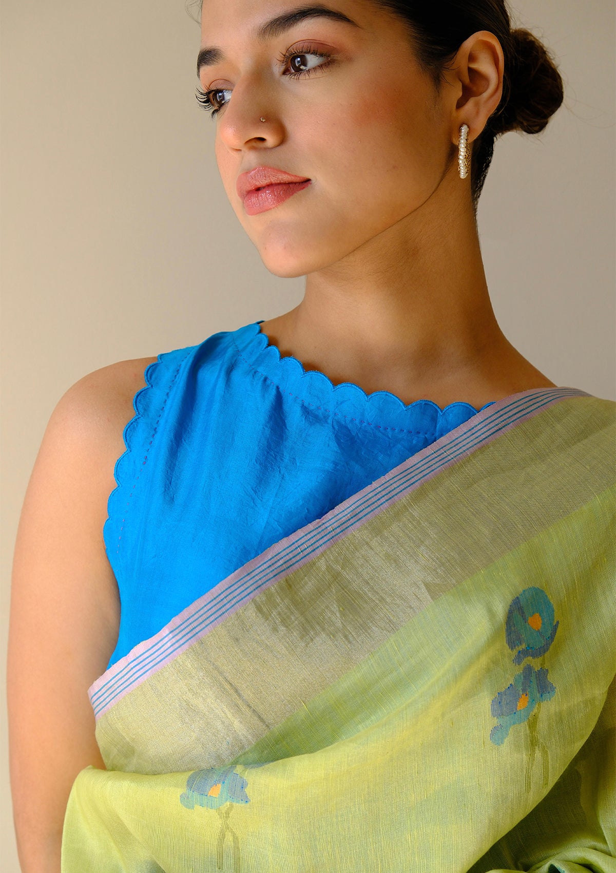 Grassling Silk Linen Jamdani Saree