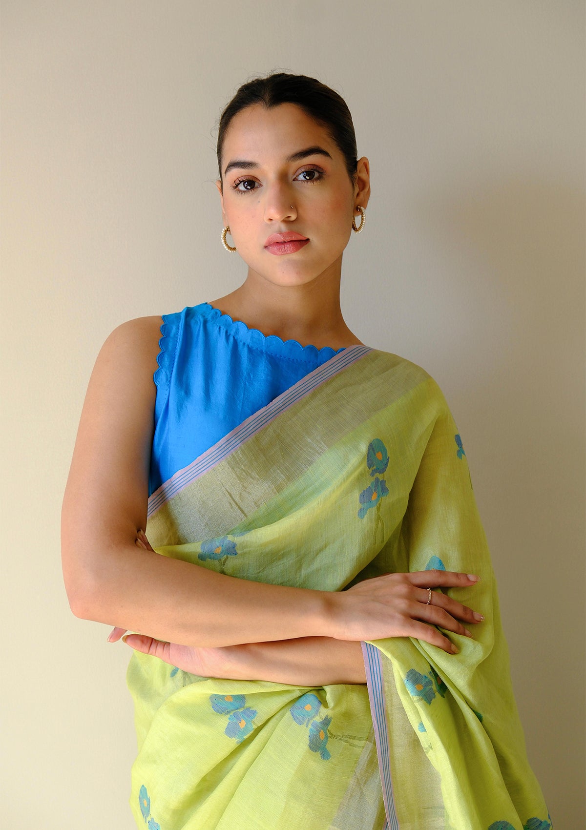 Grassling Silk Linen Jamdani Saree