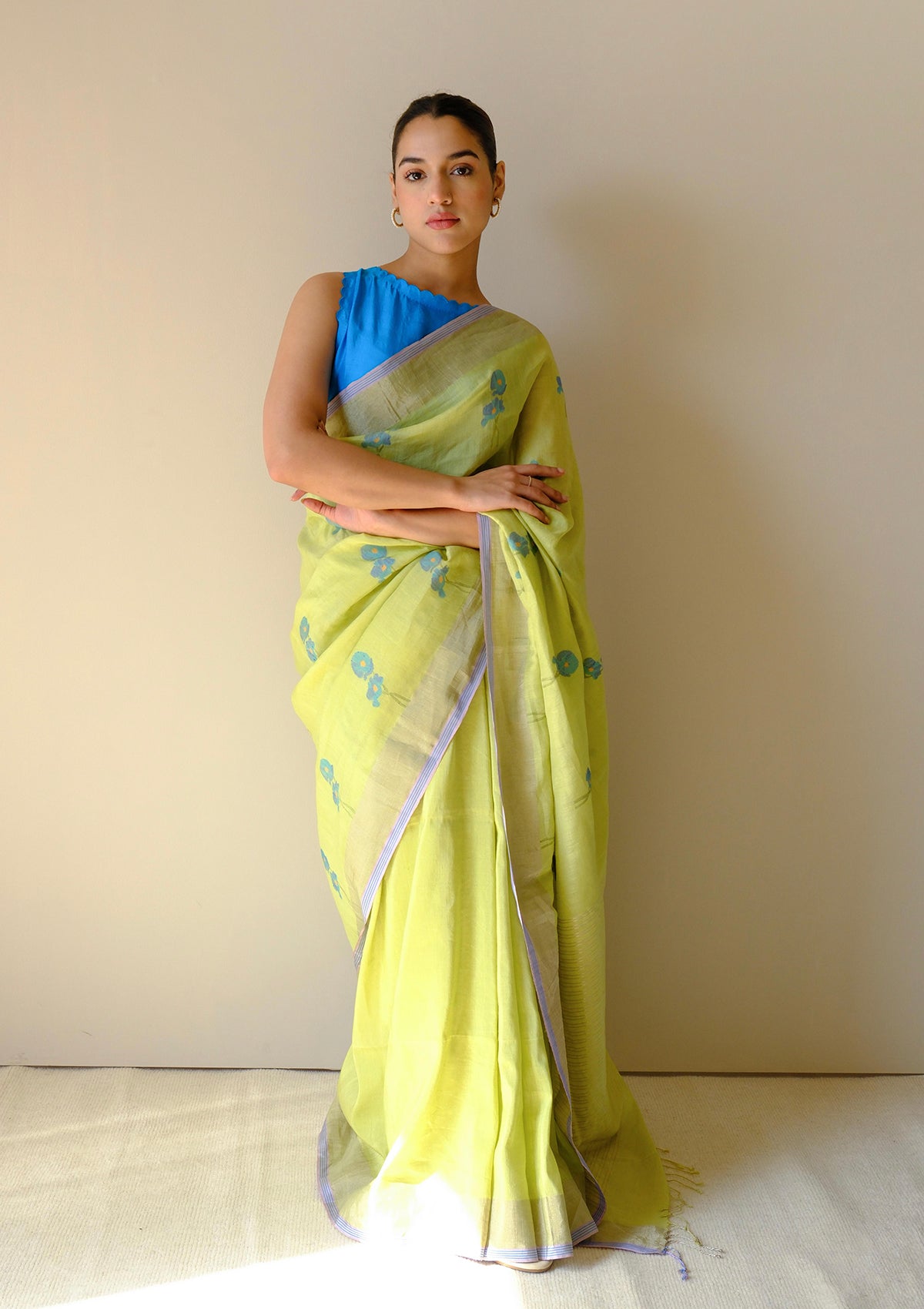 Grassling Silk Linen Jamdani Saree