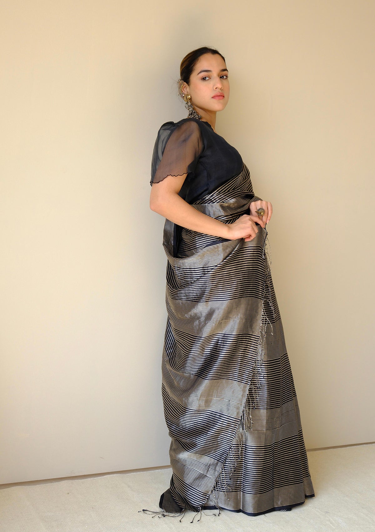 Black Silken Ripples Saree