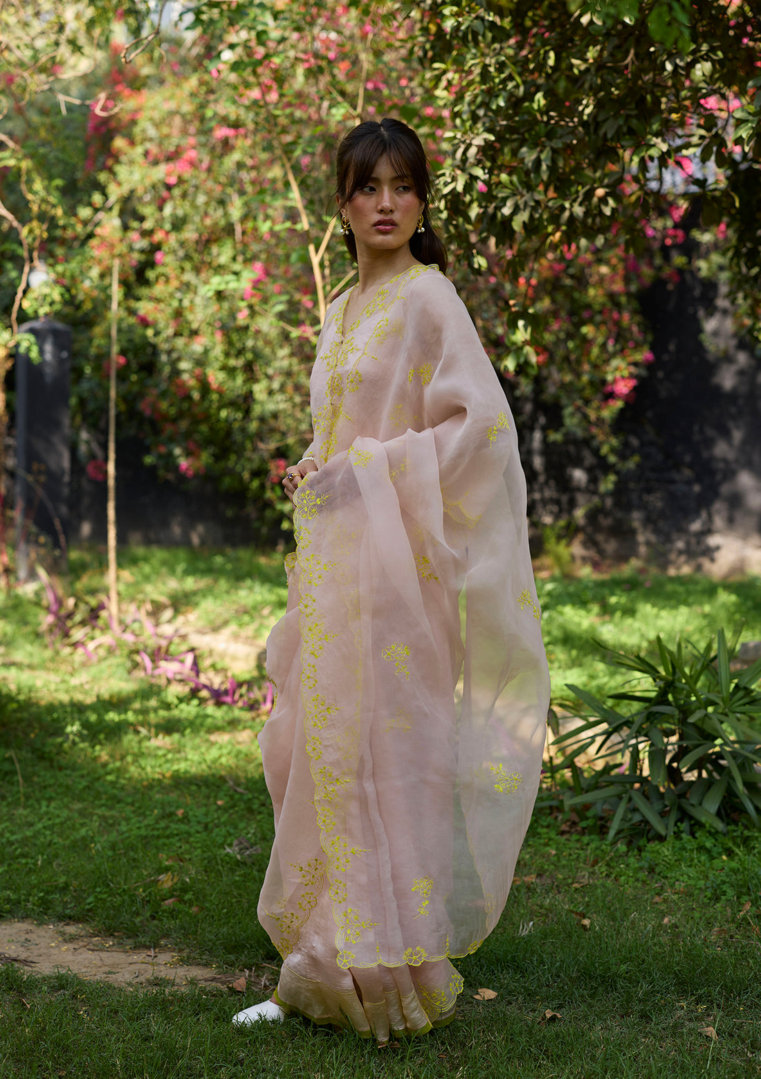 First Light Pink Embroidered Saree