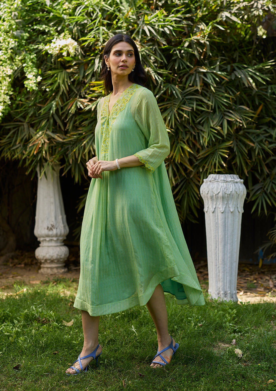 English Morning Green Embroidered Dress