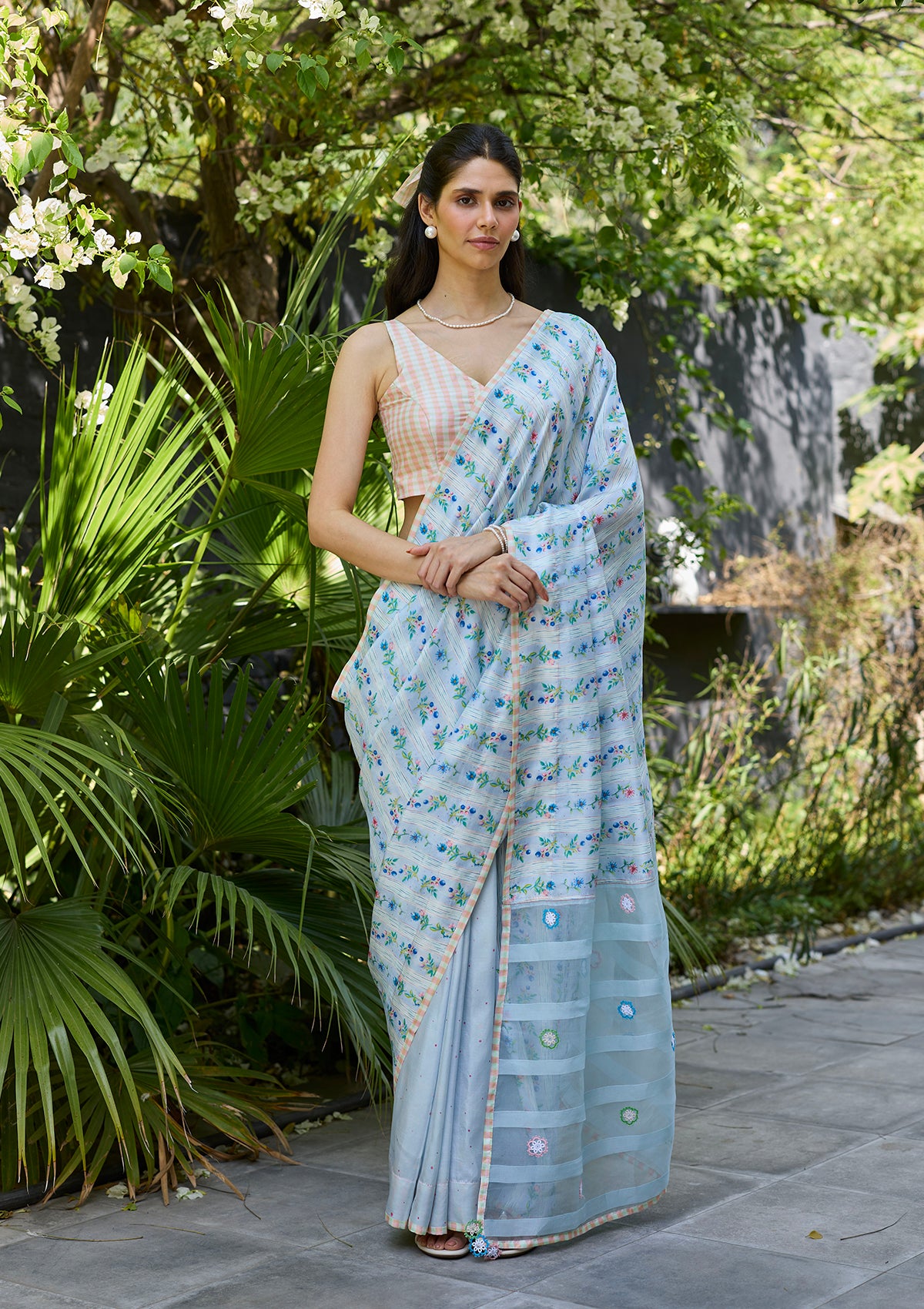 Hidden Orchard Blue Saree
