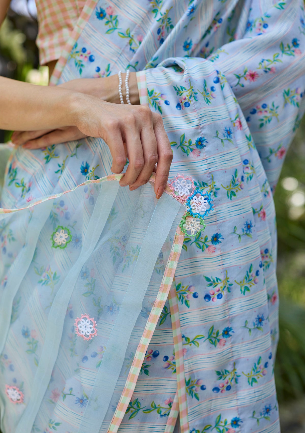 Hidden Orchard Blue Saree