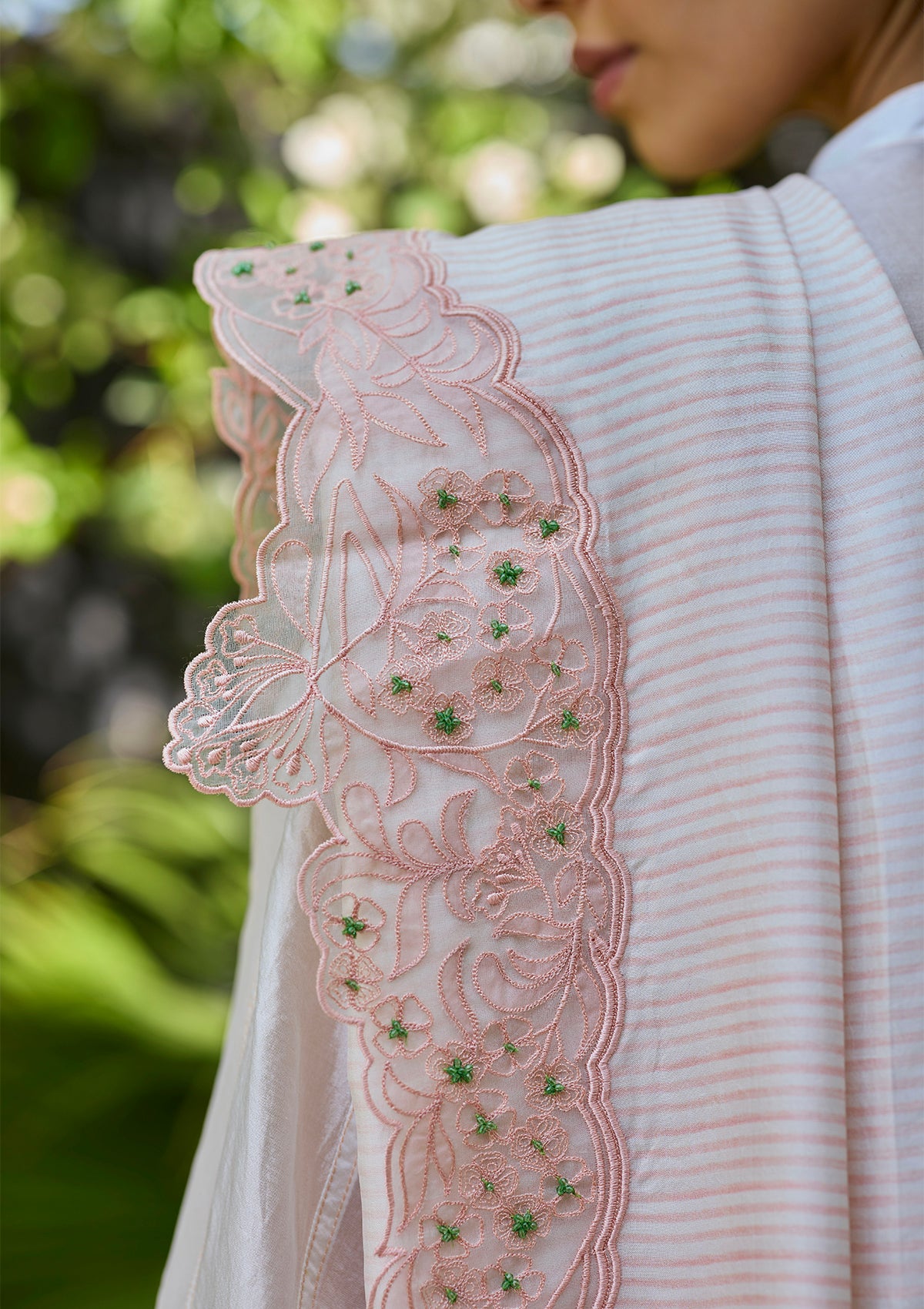 English Morning Pink Embroidered Saree