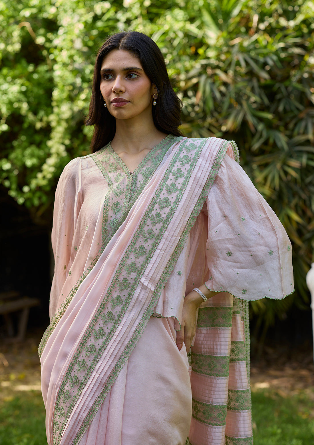 Fern Line Pink Embroidered Saree