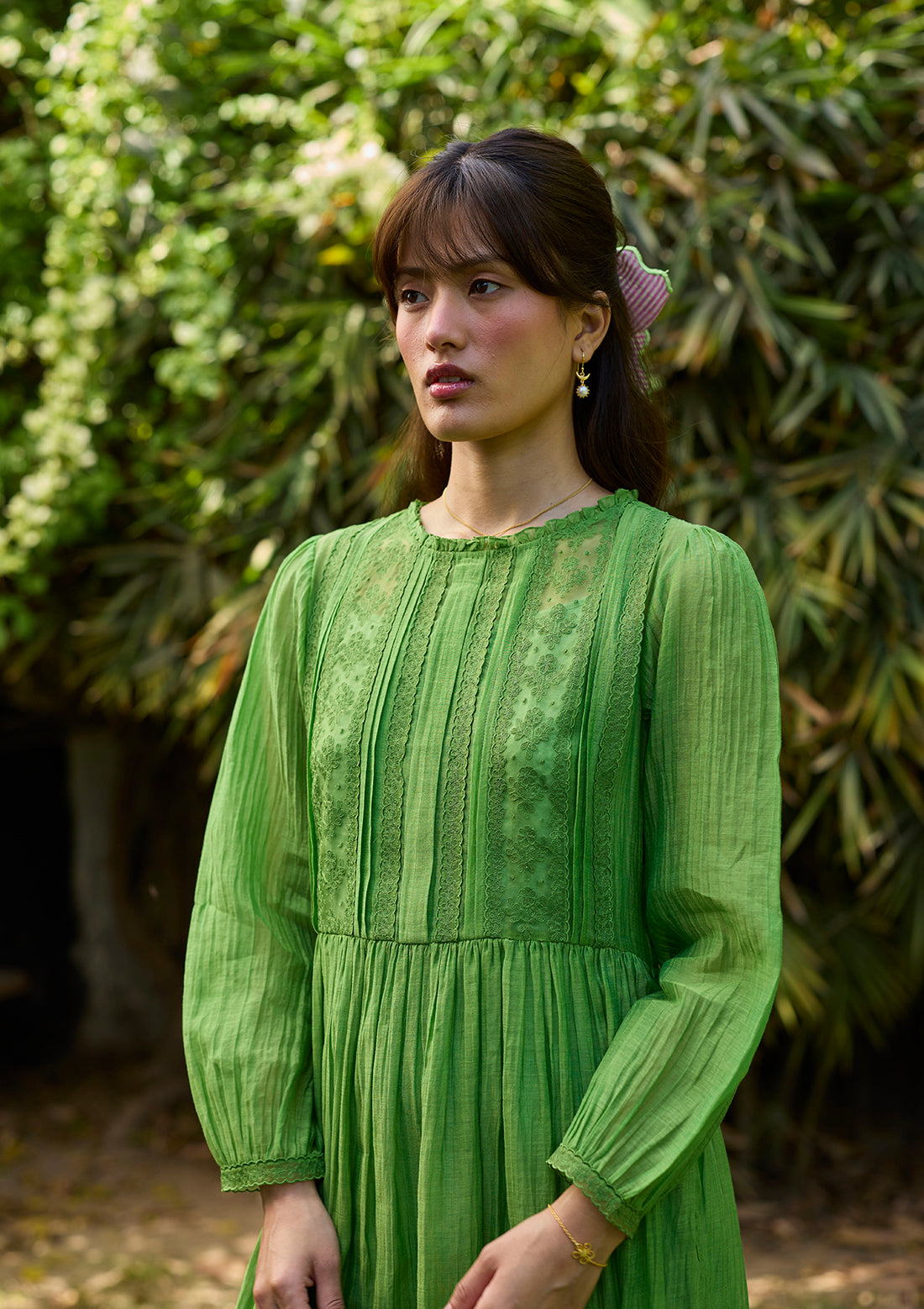 Wander Trail Green Embroidered Dress