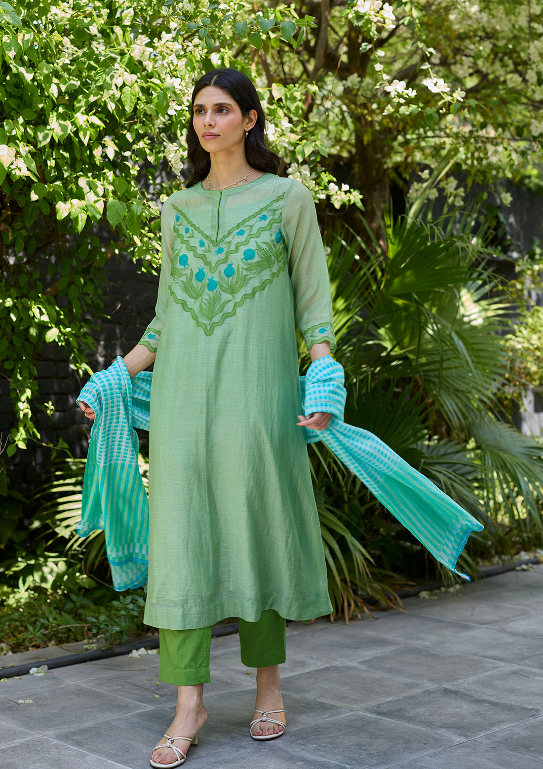 Pomegranate Trail Green Embroidered Kurta Set