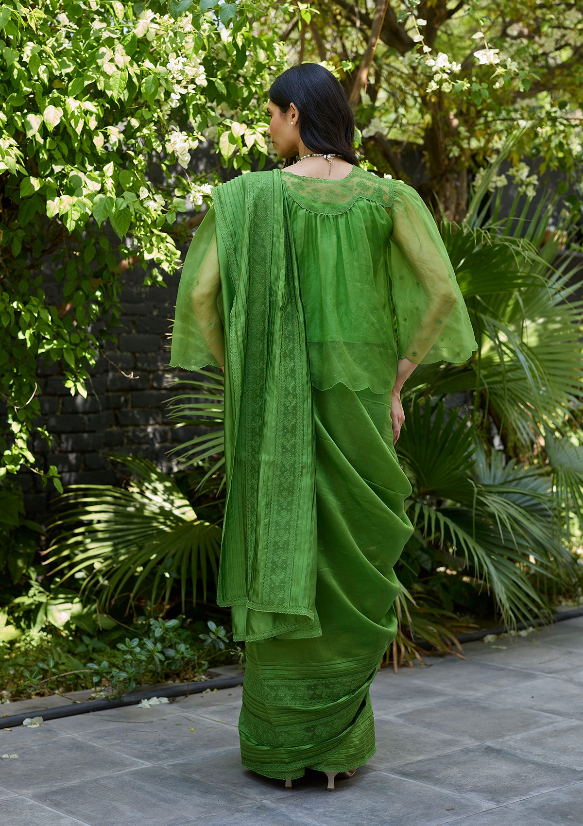 Wander Trail Green Embroidered Saree