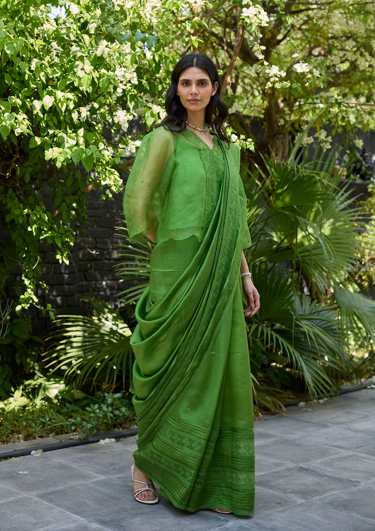 Wander Trail Green Embroidered Saree