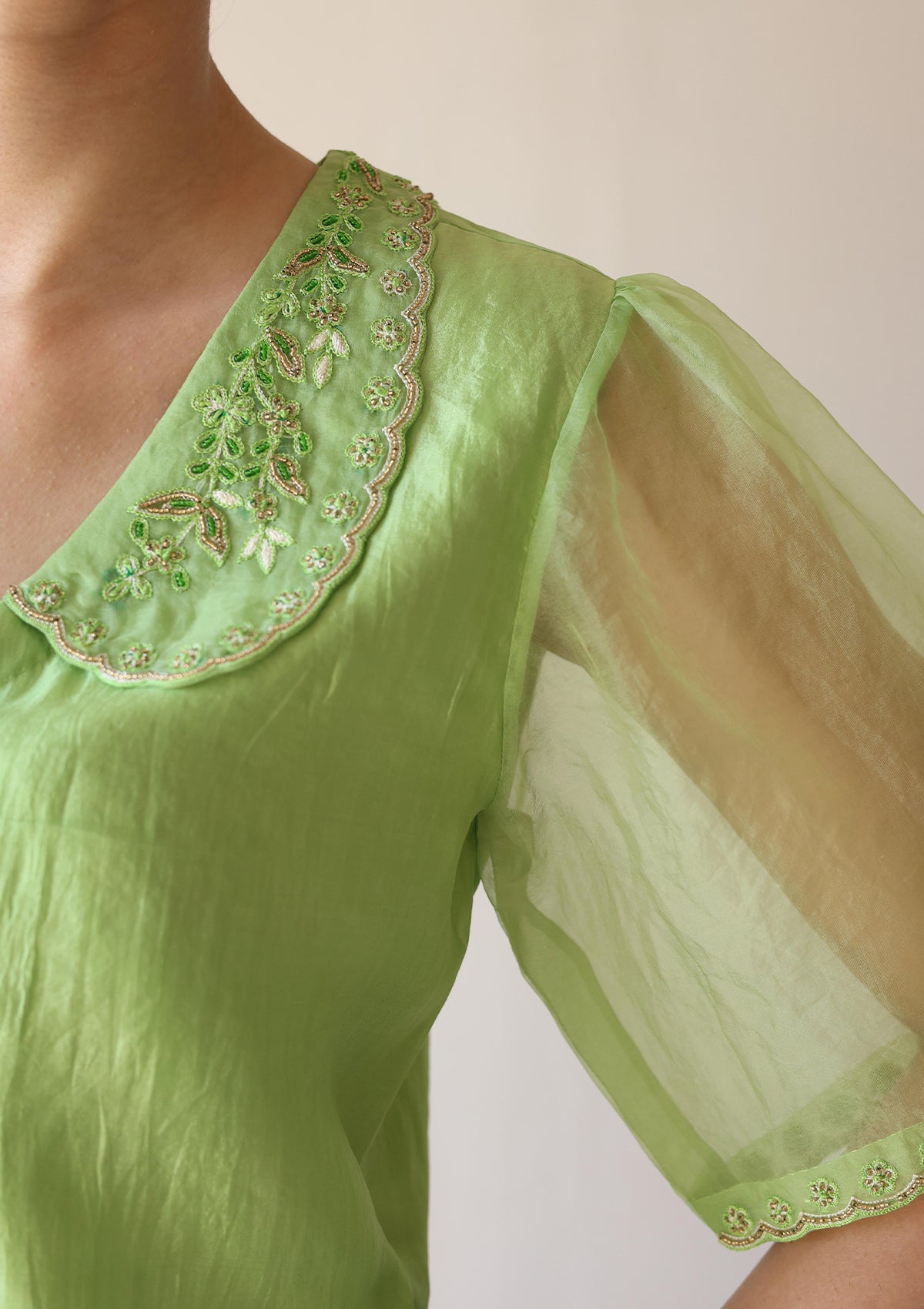 Sunlit Morning Embroidered Green Blouse