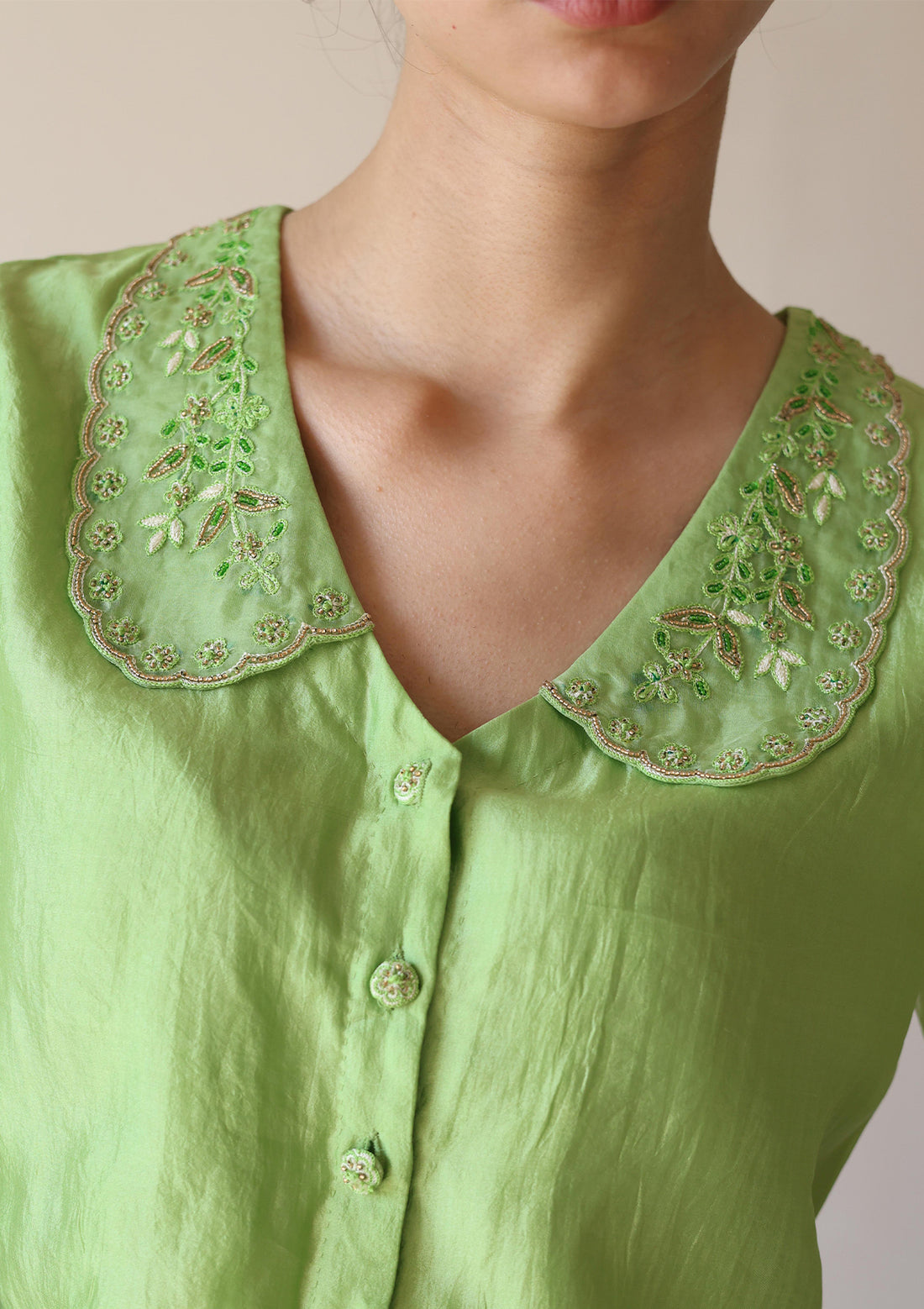 Sunlit Morning Embroidered Green Blouse