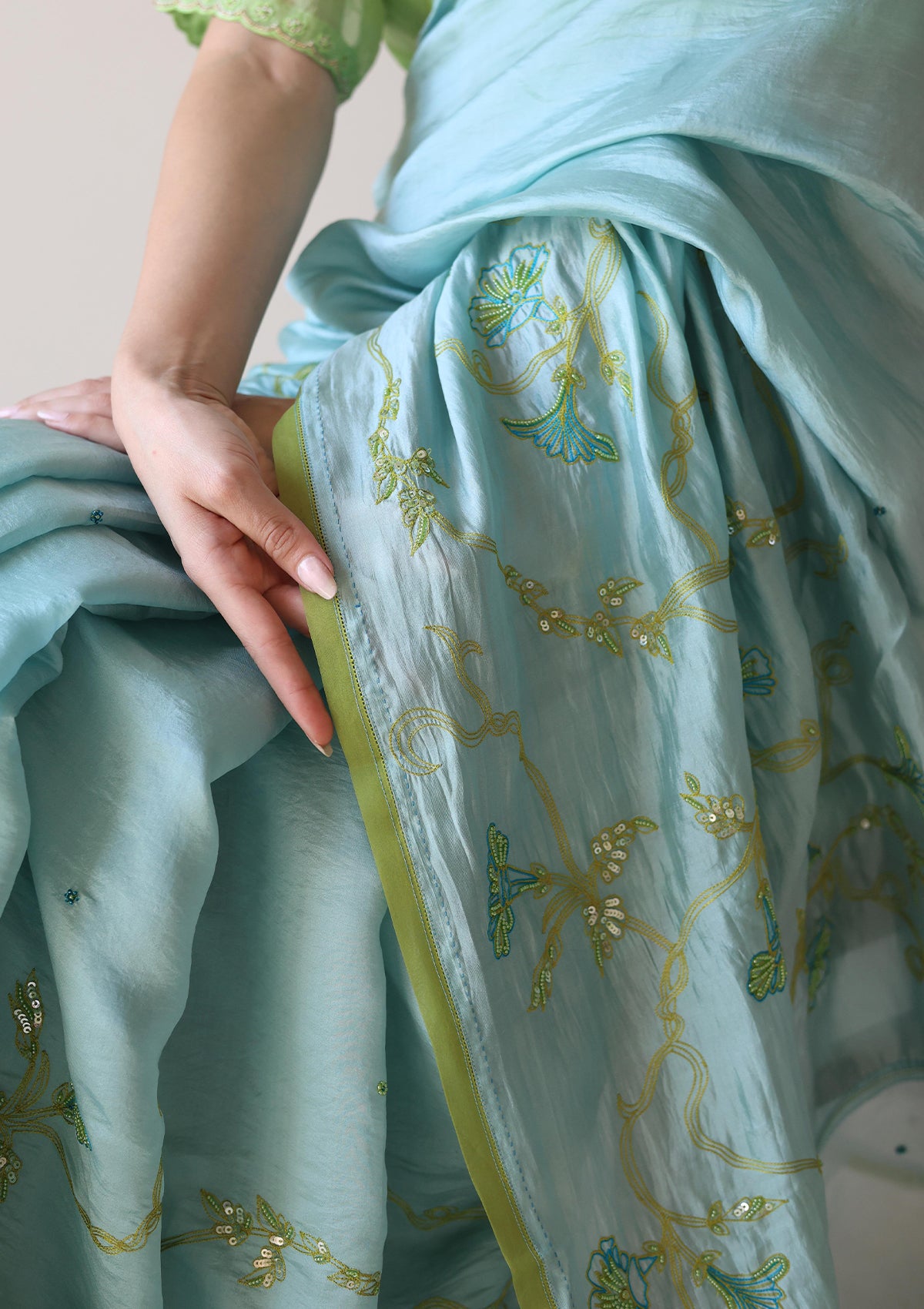 Moss & Mist Embroidered Saree