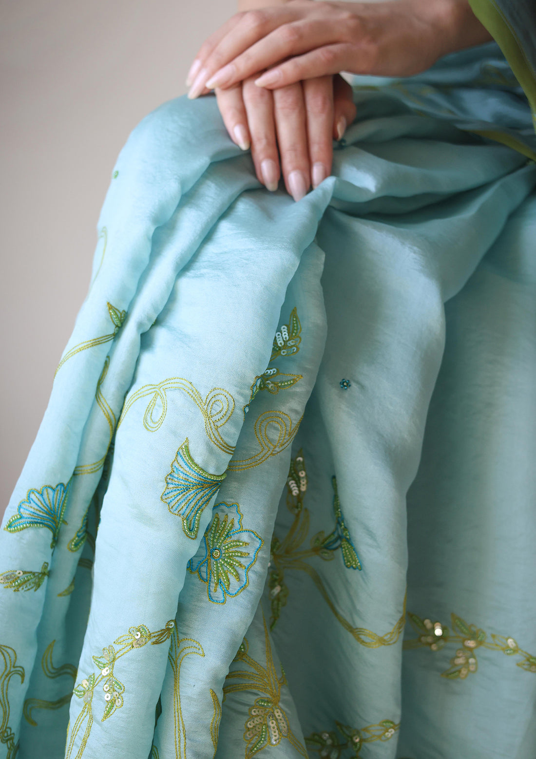 Moss & Mist Embroidered Saree