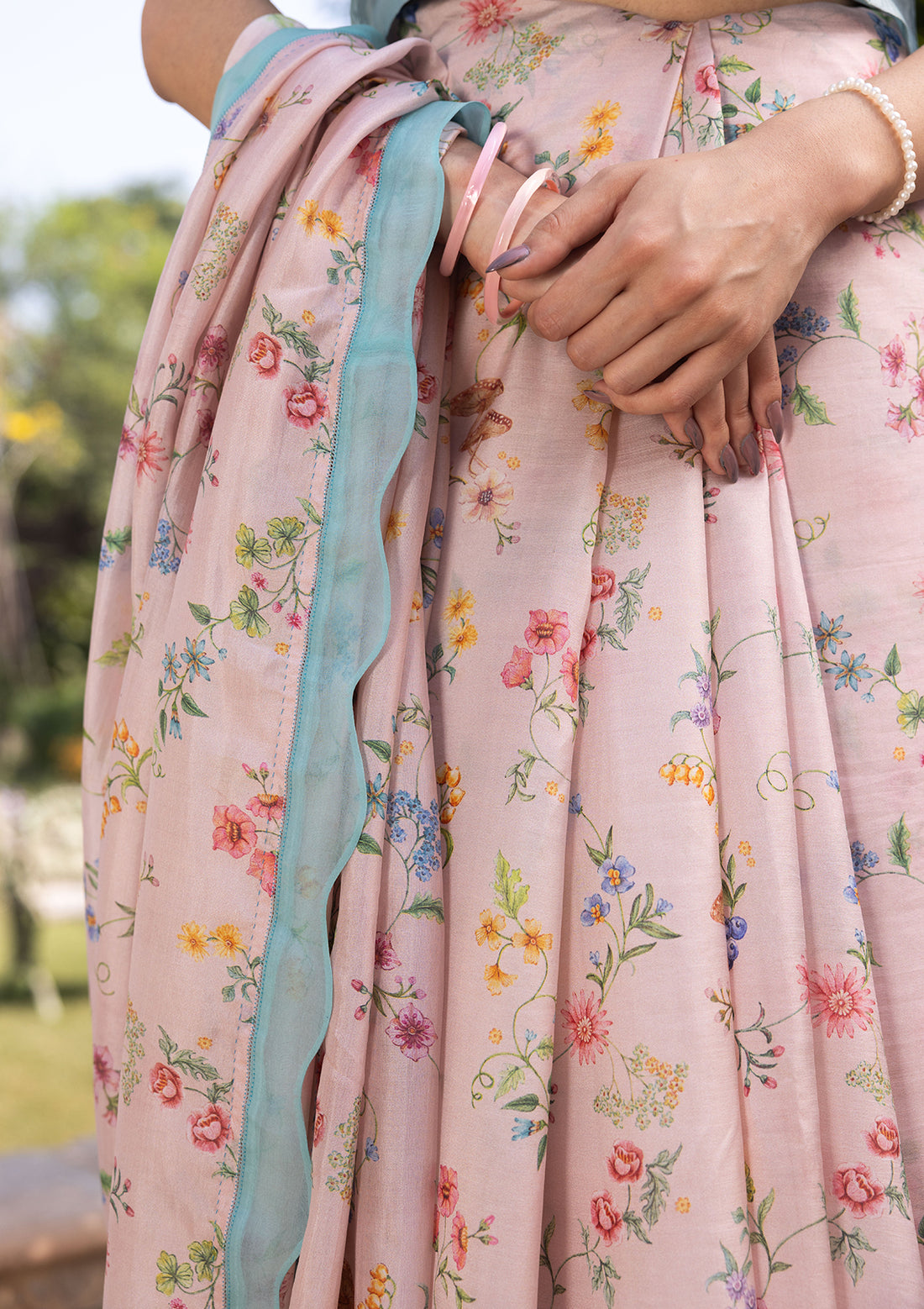 Forest Breeze Pink Scalloped Saree