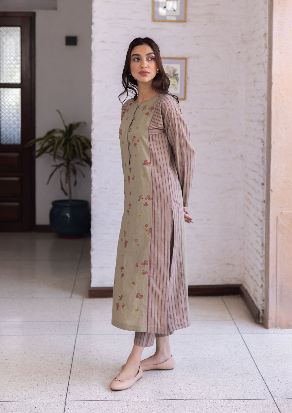 Tender Petals Clay Kurta Set