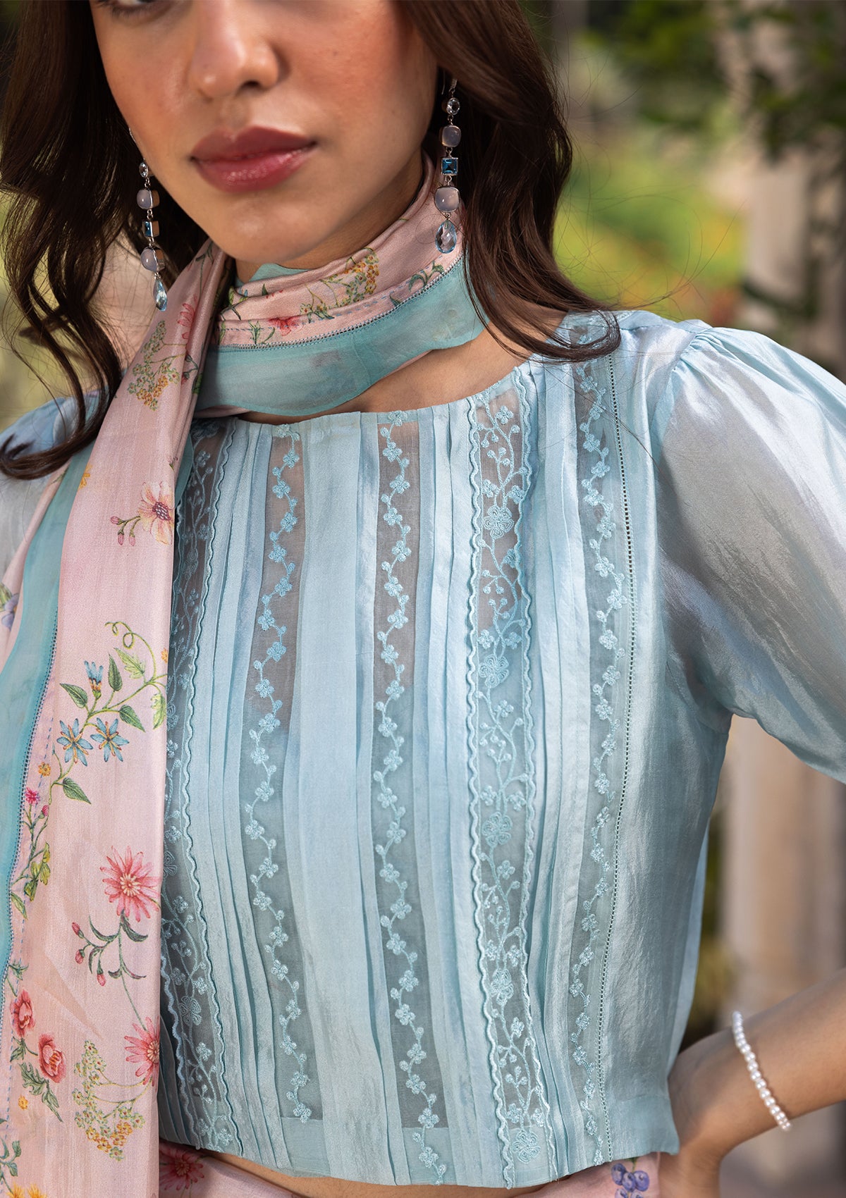 Forest Breeze Pink Scalloped Saree