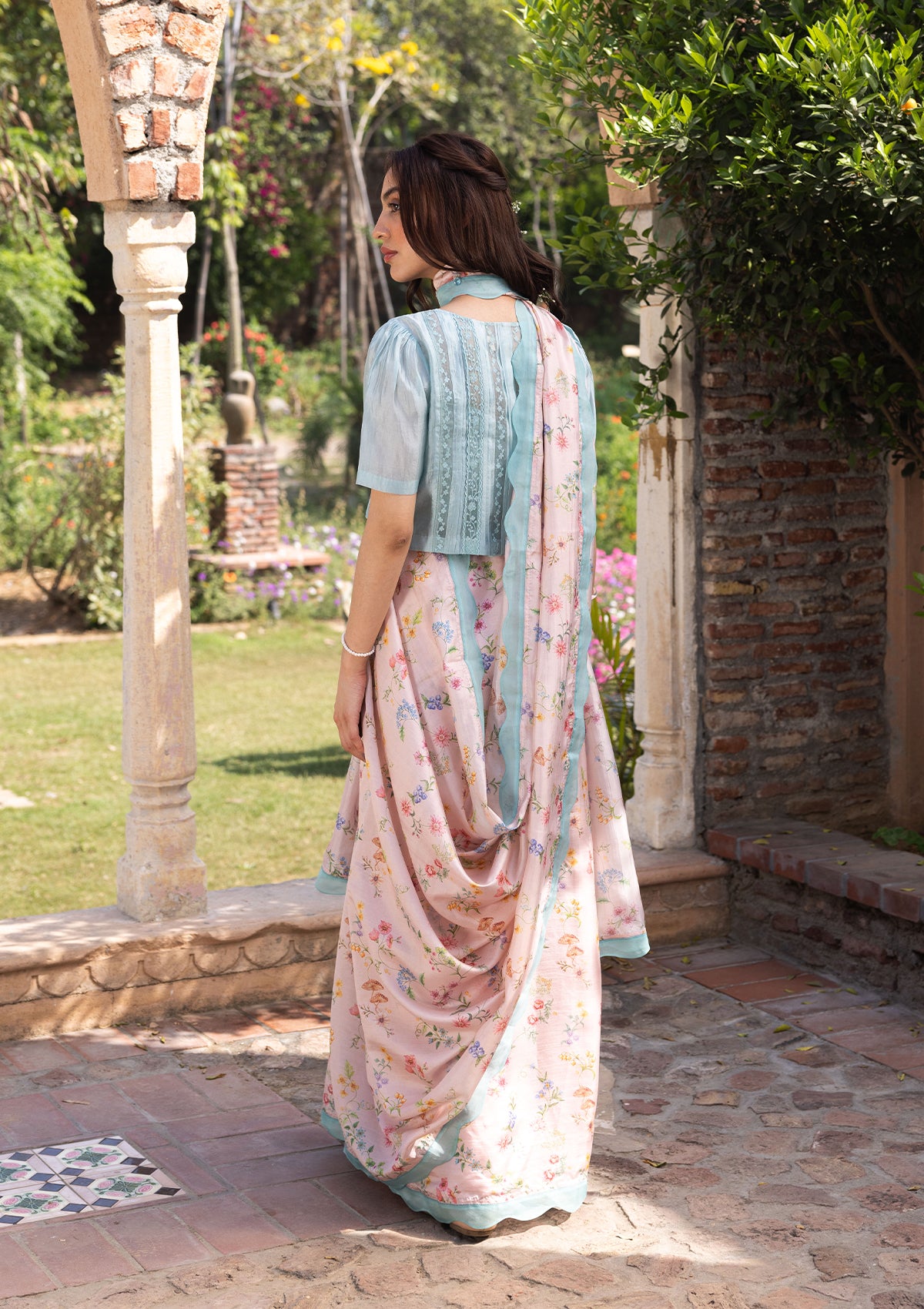 Forest Breeze Pink Scalloped Saree