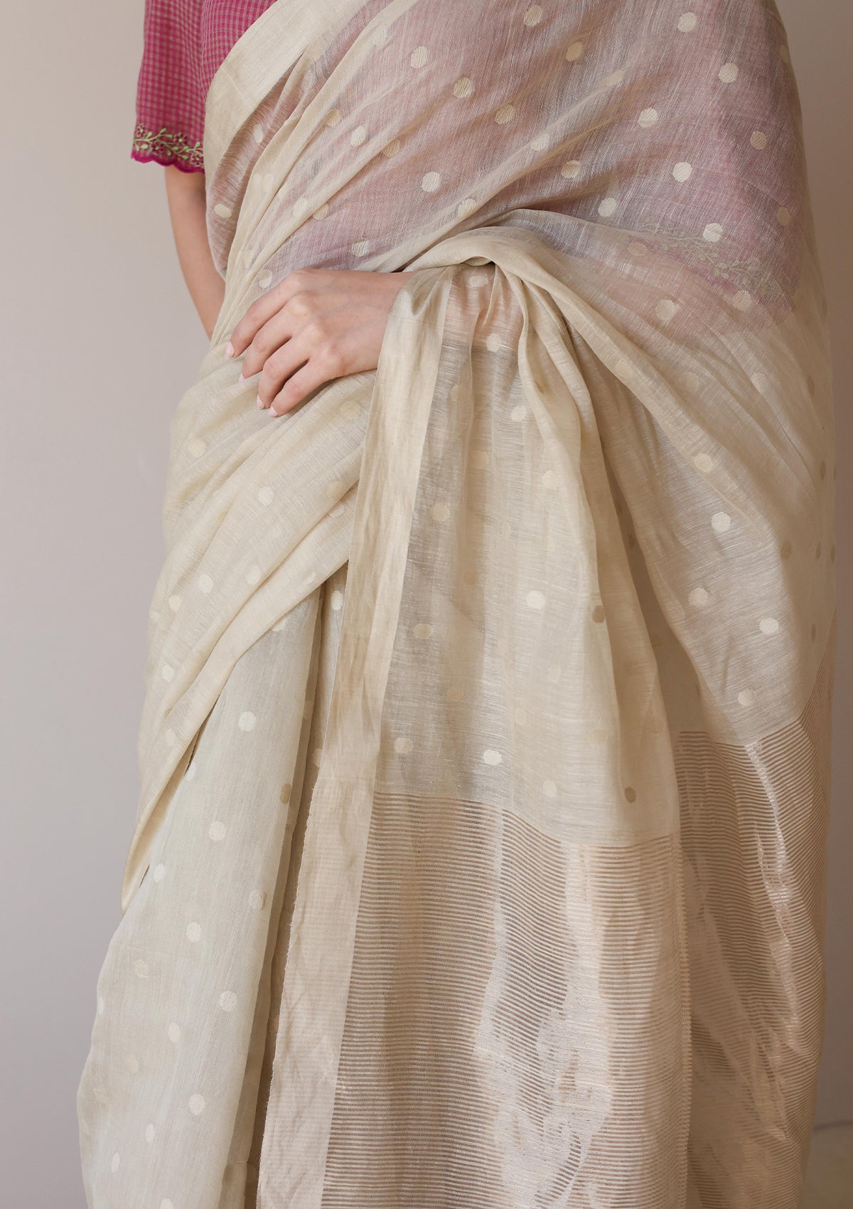 Beige Wildflower Meadow Jamdani Saree