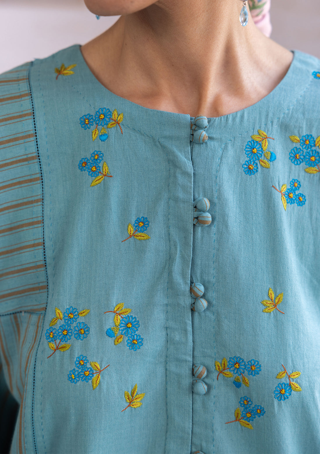 Tender Petals Teal Kurta Set