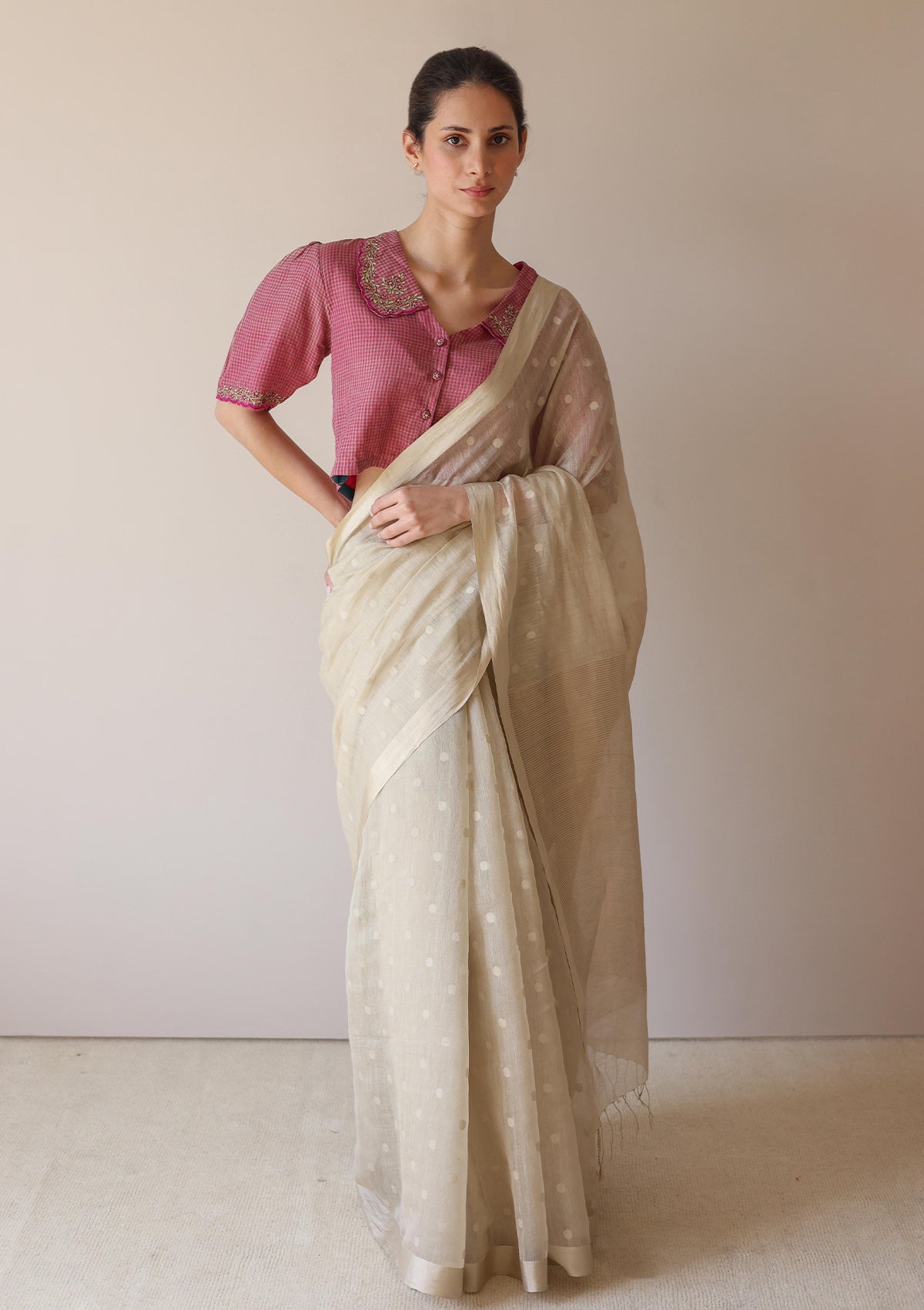 Beige Wildflower Meadow Jamdani Saree