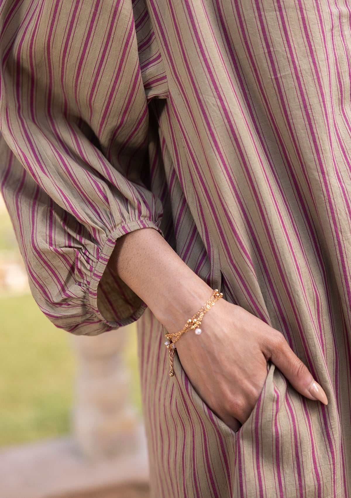 Lost-in-Time Striped Clay Kurta Set