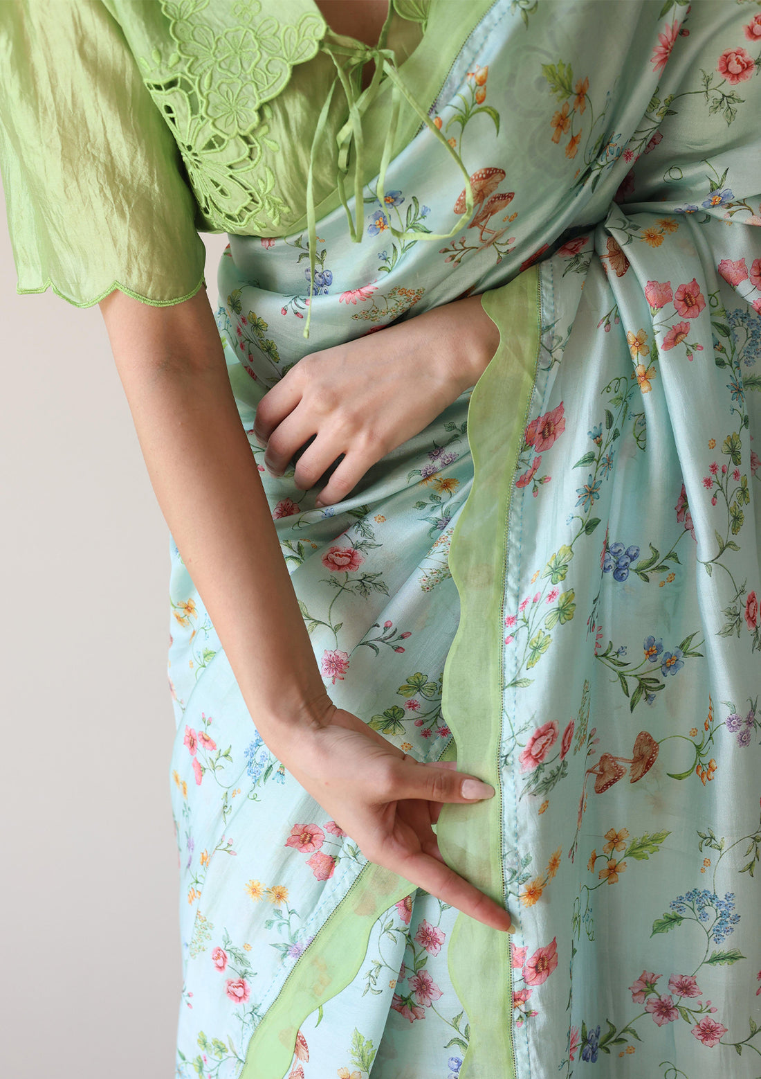 Forest Breeze Blue Scalloped Saree