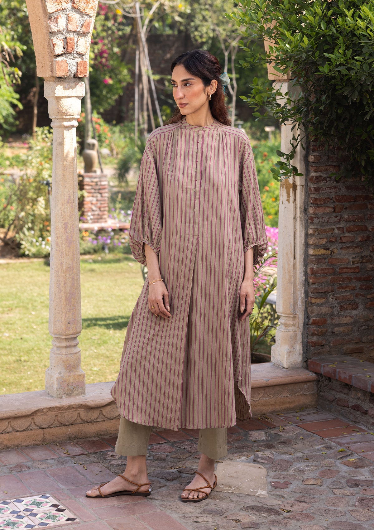 Lost-in-Time Striped Clay Kurta Set