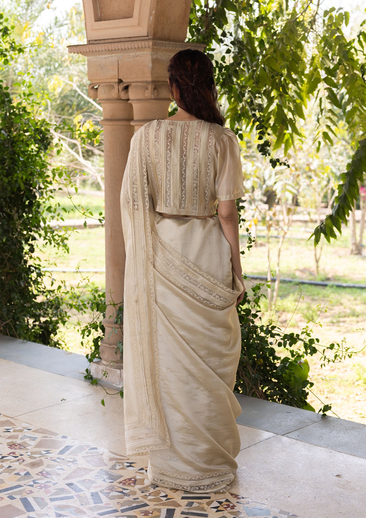 Whispering Ivy Beige Saree