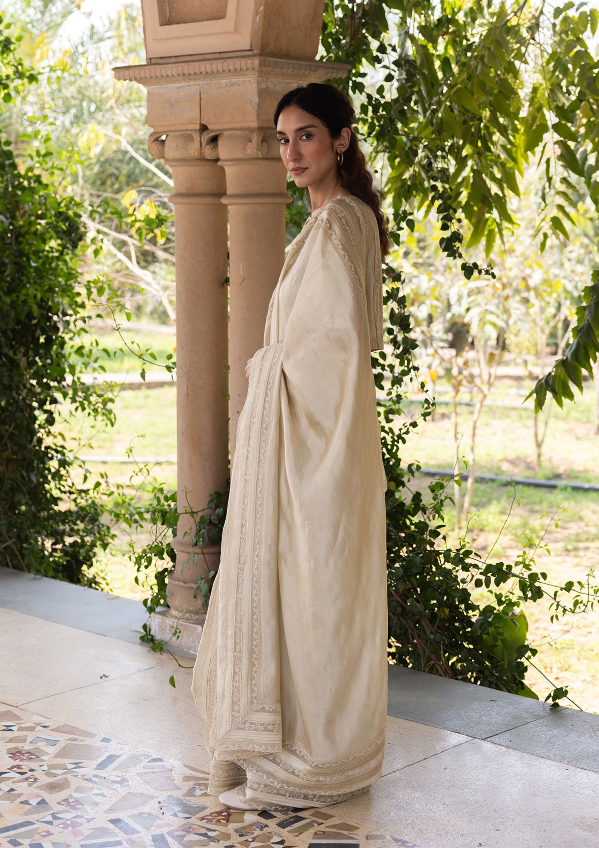 Whispering Ivy Beige Saree