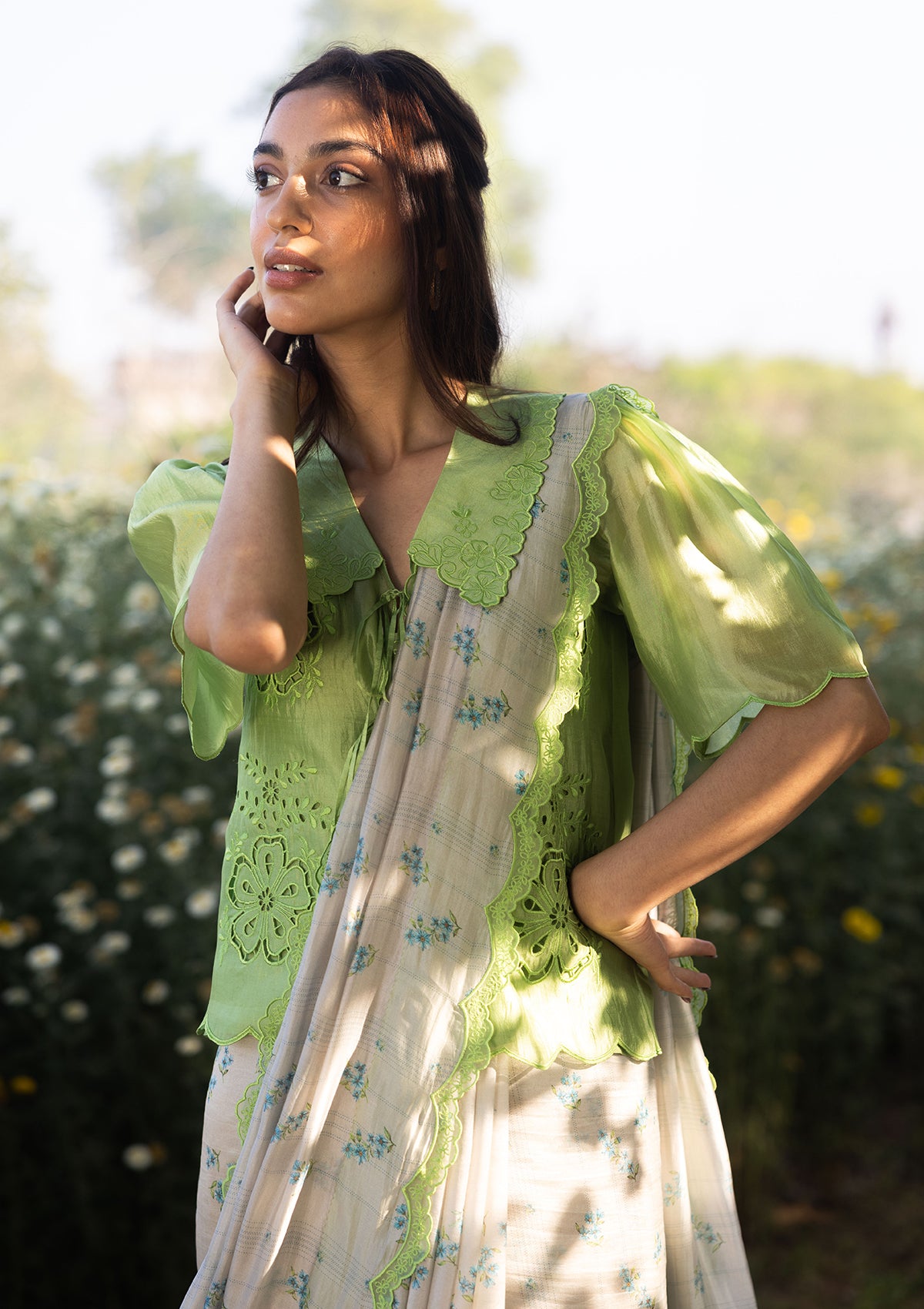 Wildflower Kiss Beige Saree