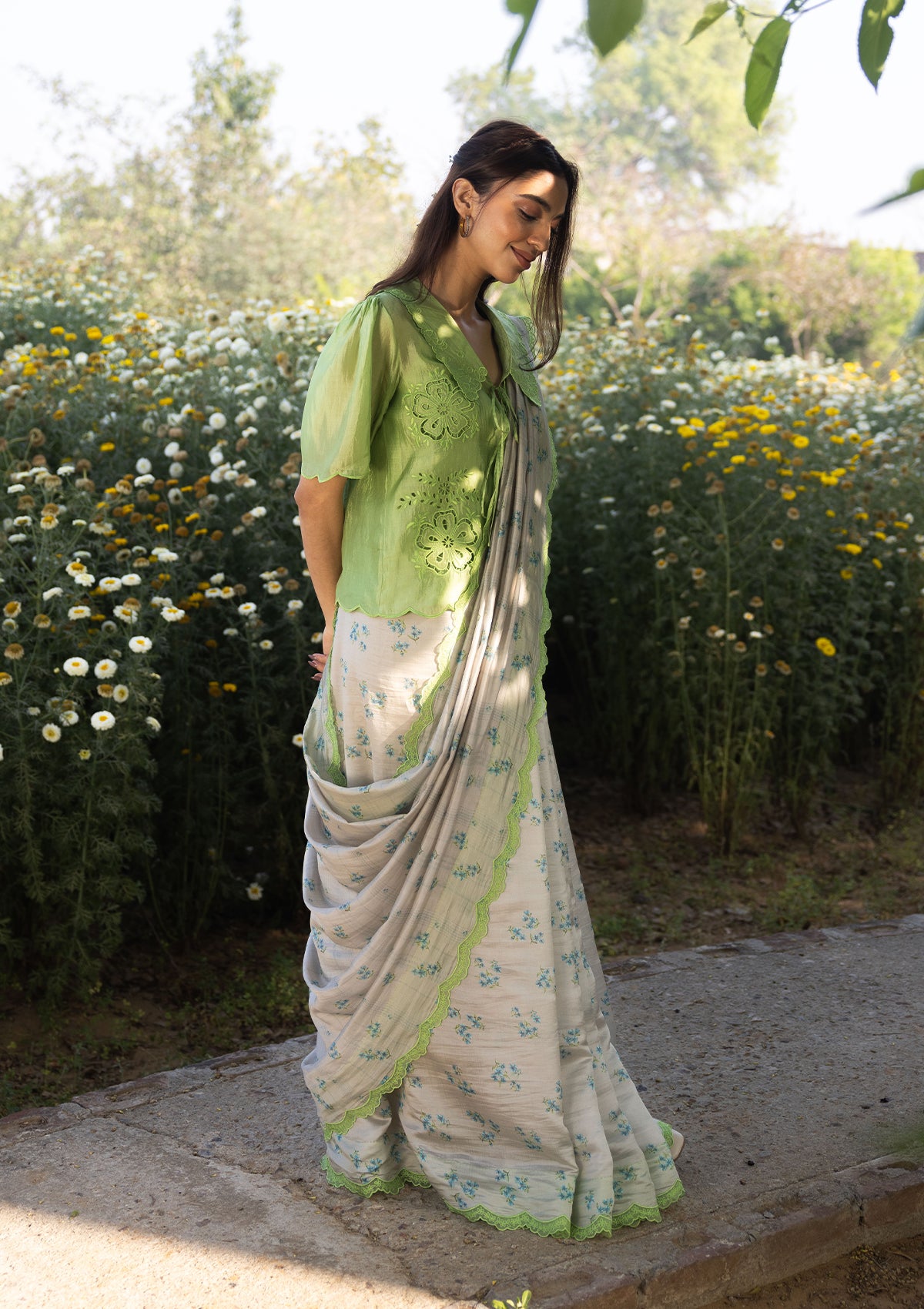 Wildflower Kiss Beige Saree