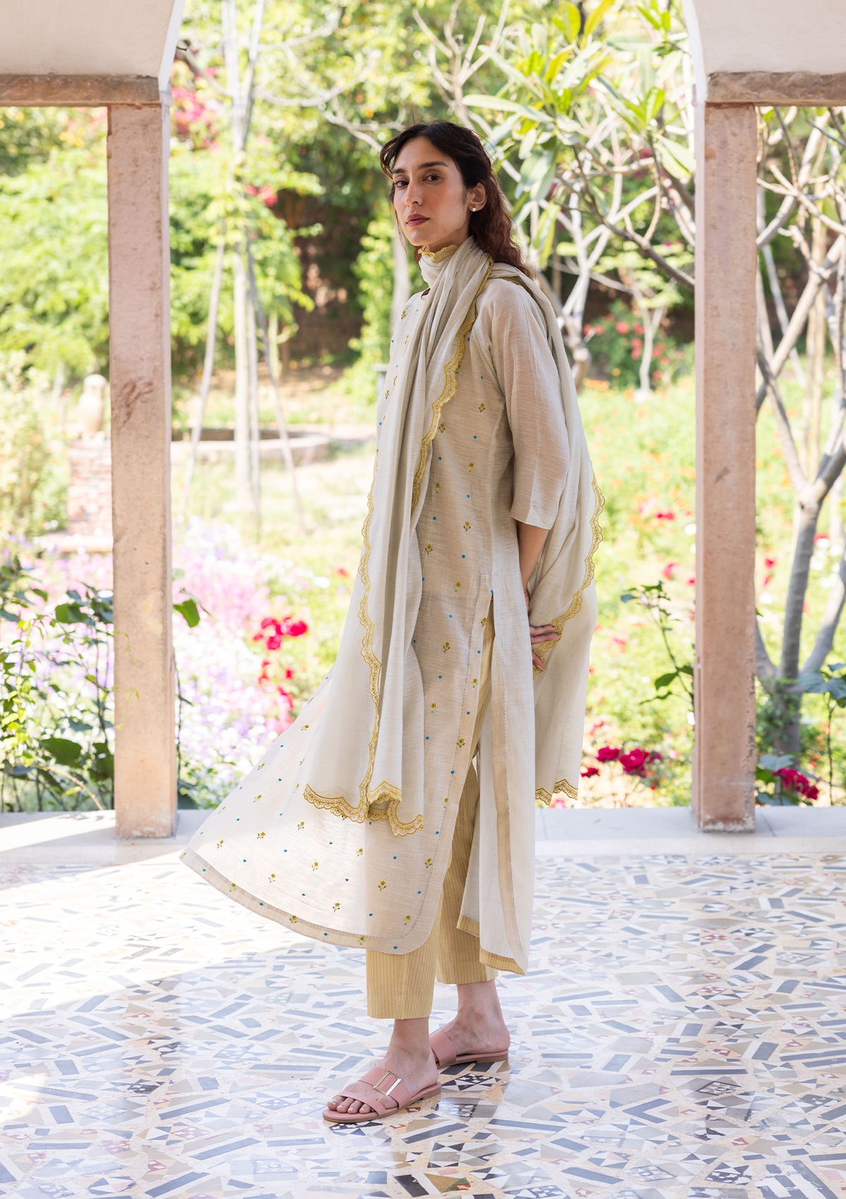 Enchanted Meadow Beige Kurta Set