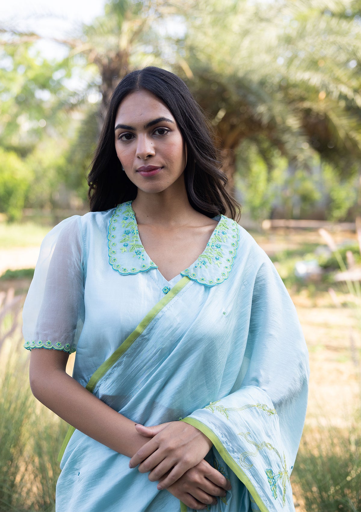 Moss & Mist Embroidered Saree