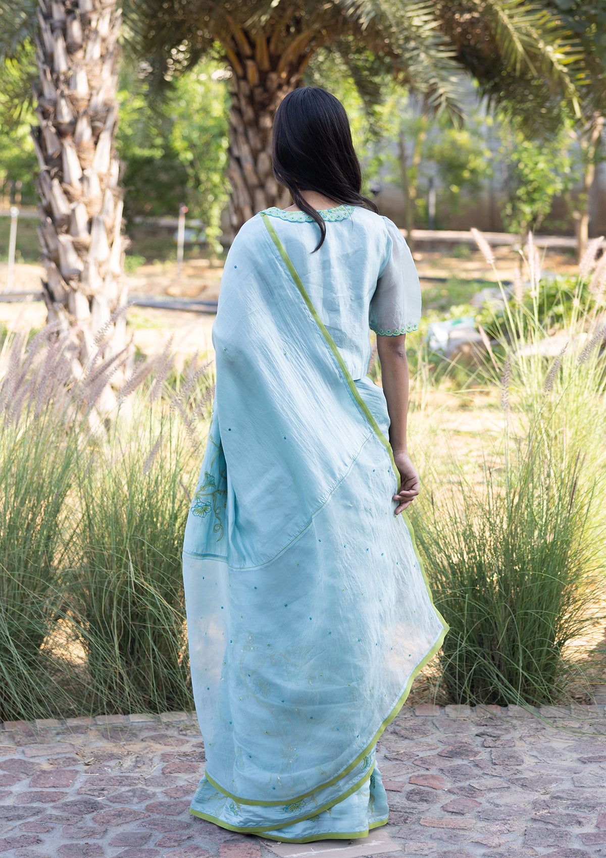 Moss & Mist Embroidered Saree